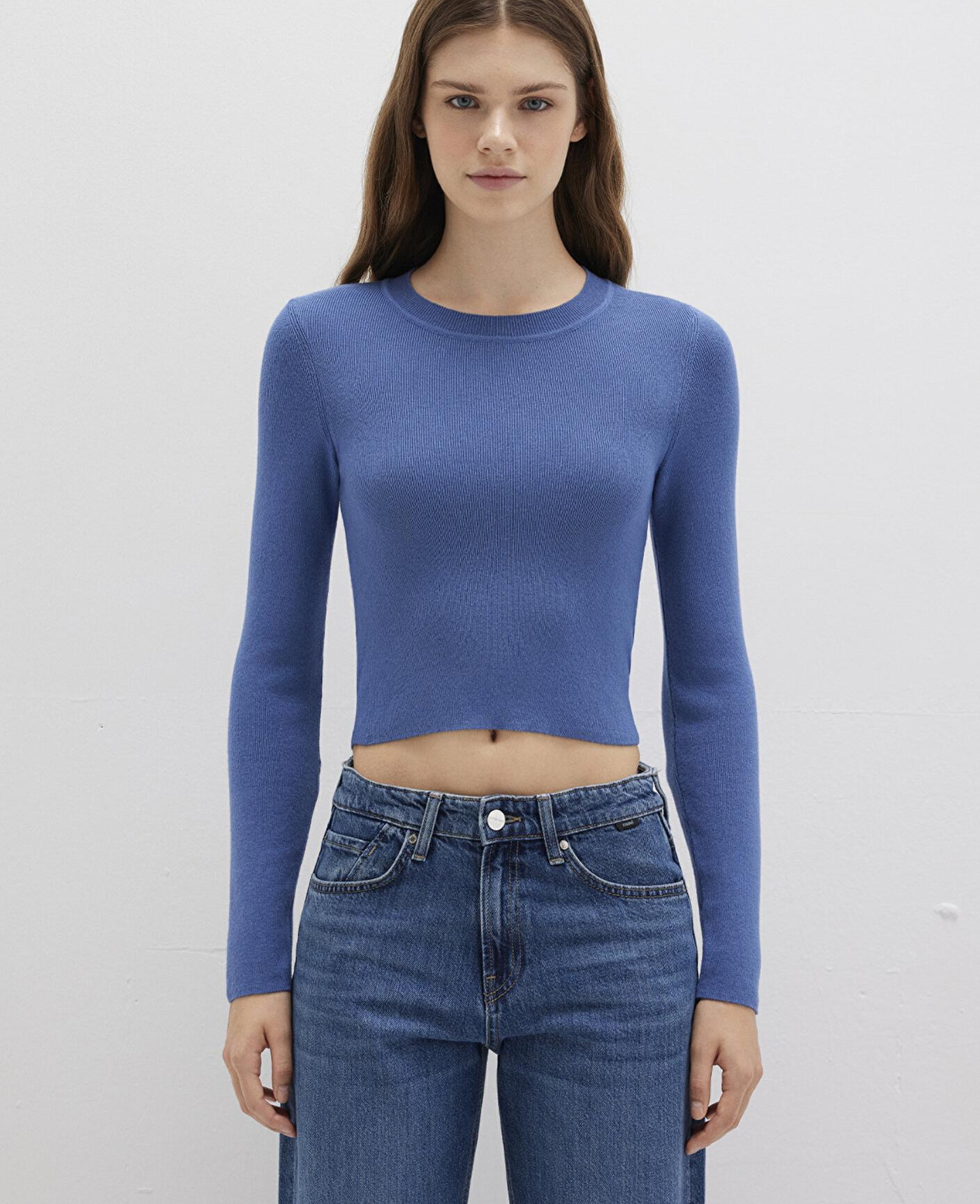 Mavi Bisiklet Yaka Mavi Crop Kazak Crop / Kısa Kesim 1710474-70738