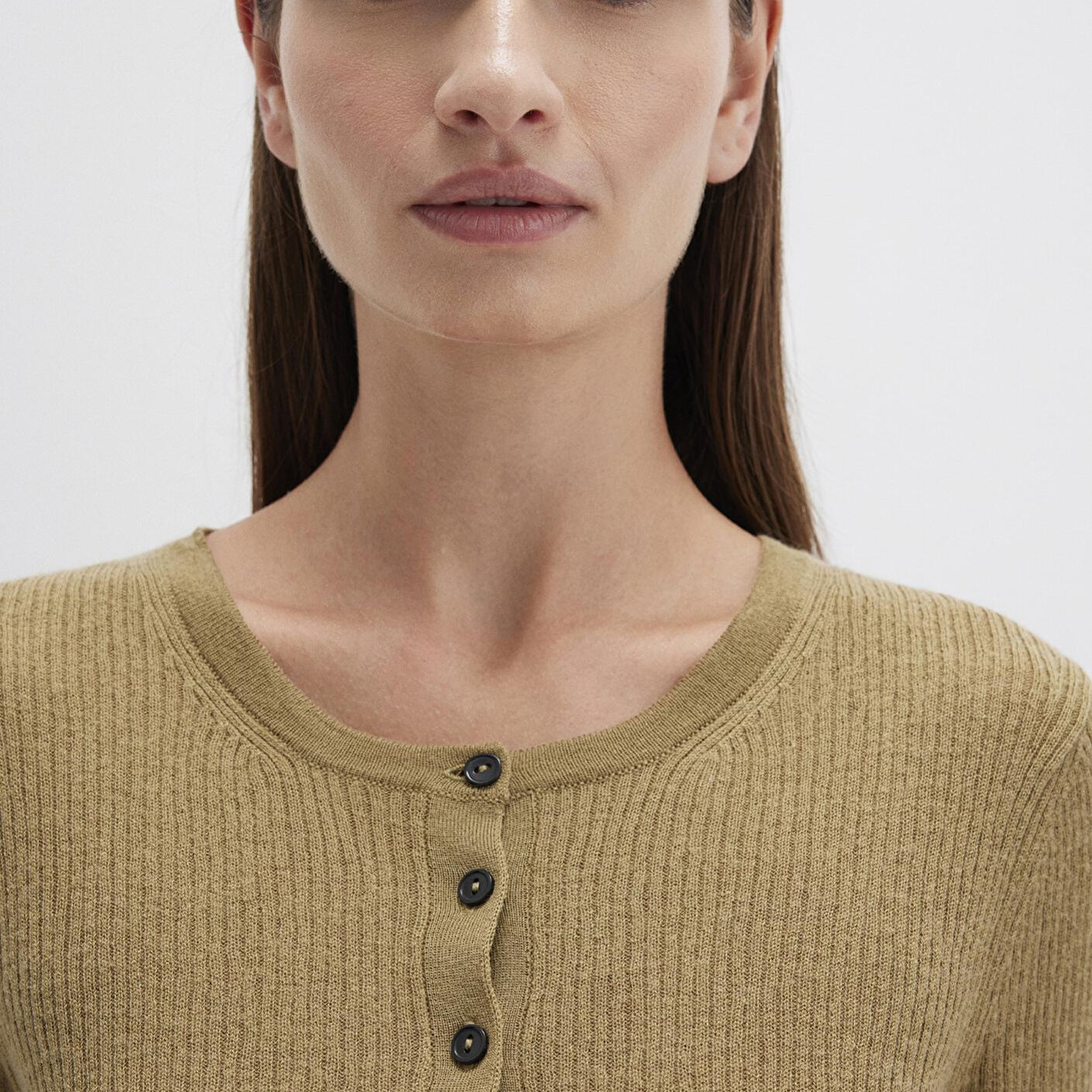 Mavi Yün Karışımlı Düğme Detaylı Yeşil Kazak Fitted / Vücuda Oturan Kesim 1710730-71567