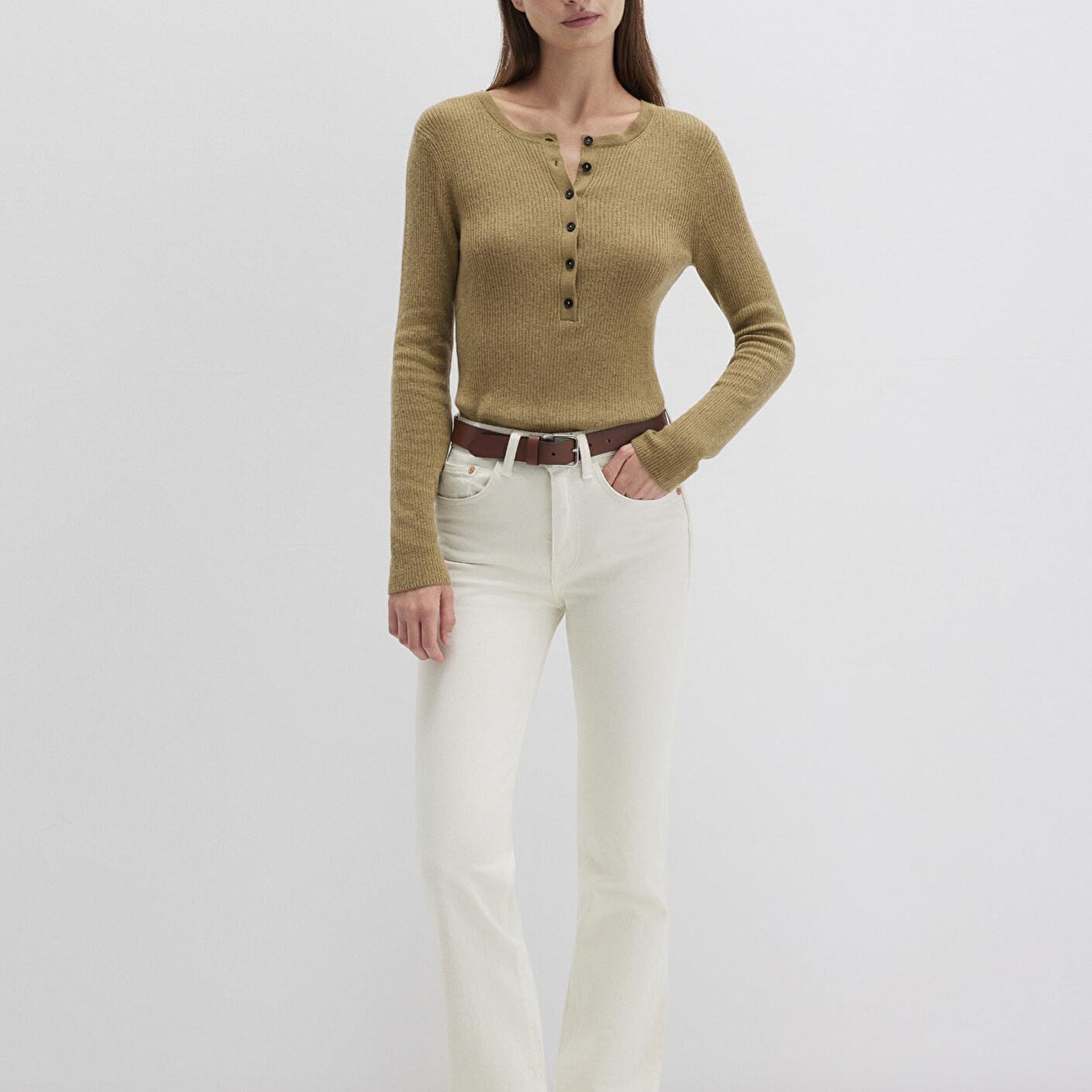 Mavi Yün Karışımlı Düğme Detaylı Yeşil Kazak Fitted / Vücuda Oturan Kesim 1710730-71567