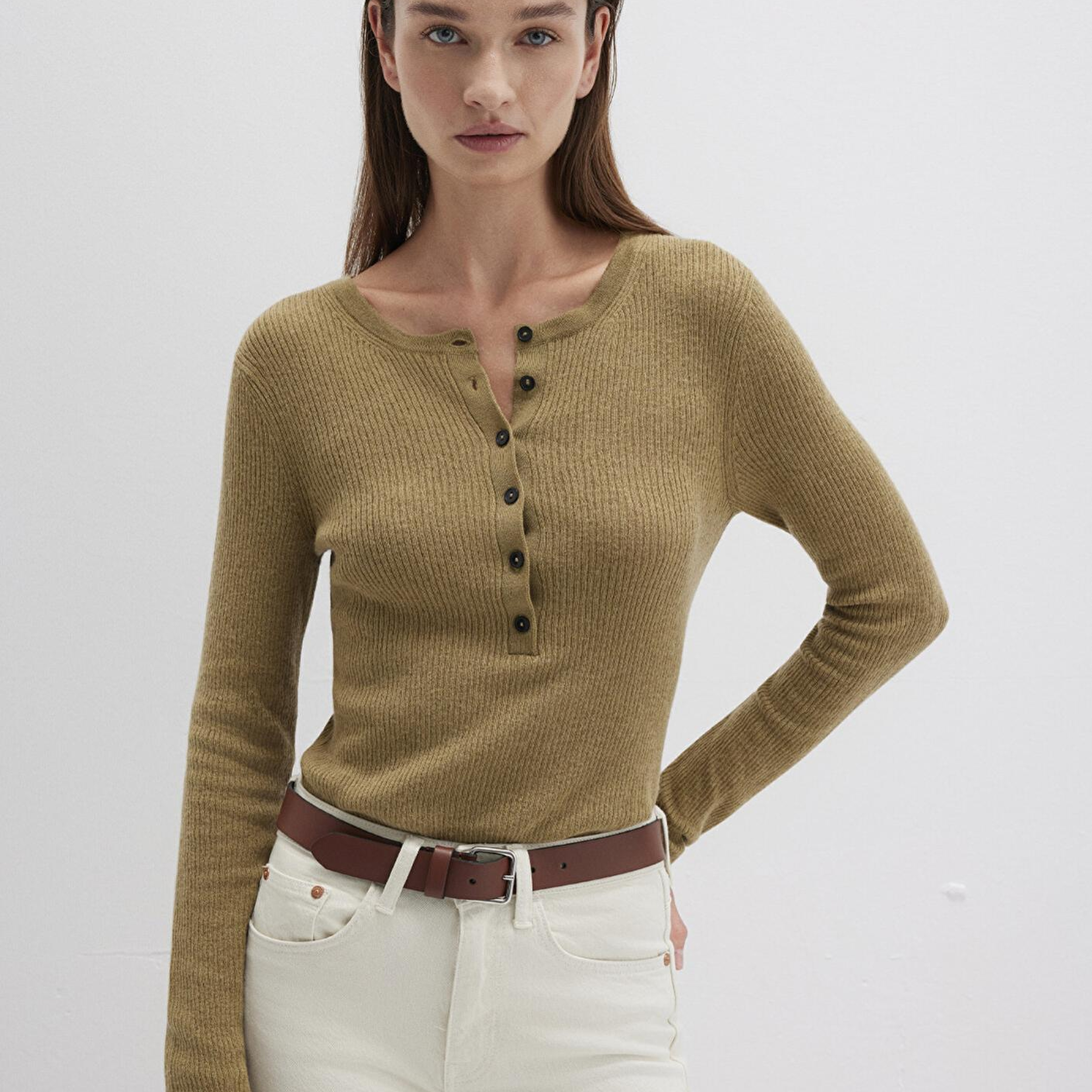 Mavi Yün Karışımlı Düğme Detaylı Yeşil Kazak Fitted / Vücuda Oturan Kesim 1710730-71567