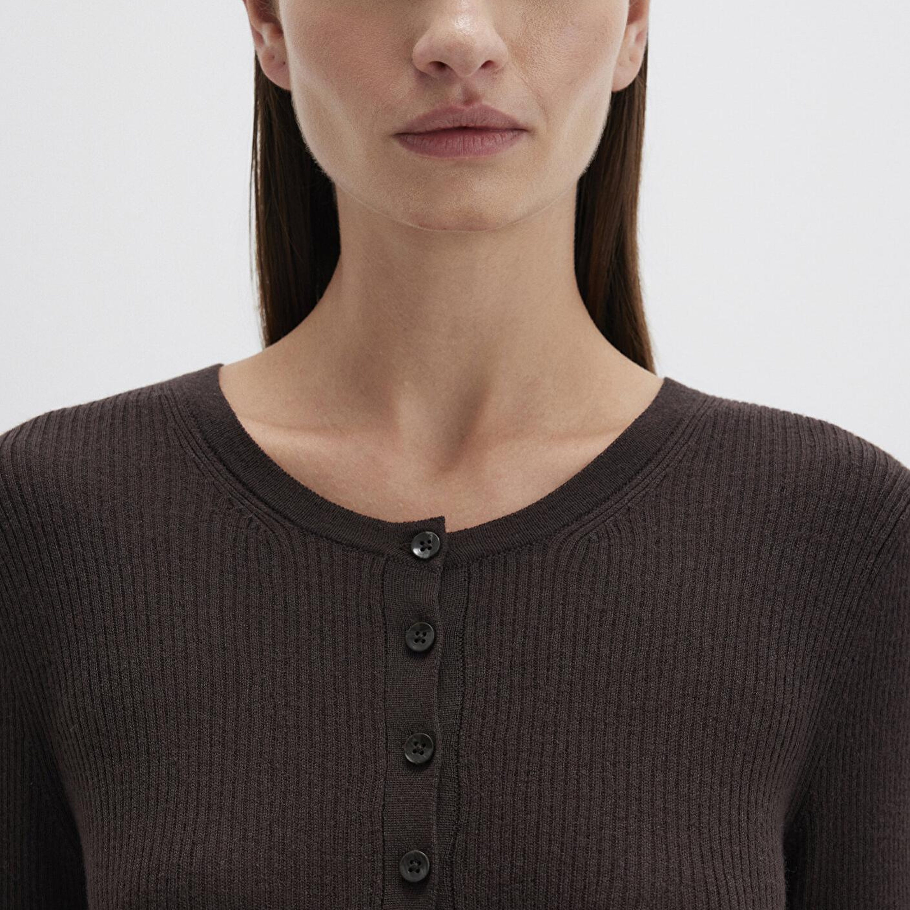 Mavi Yün Karışımlı Düğme Detaylı Kahverengi Kazak Fitted / Vücuda Oturan Kesim 1710730-90704