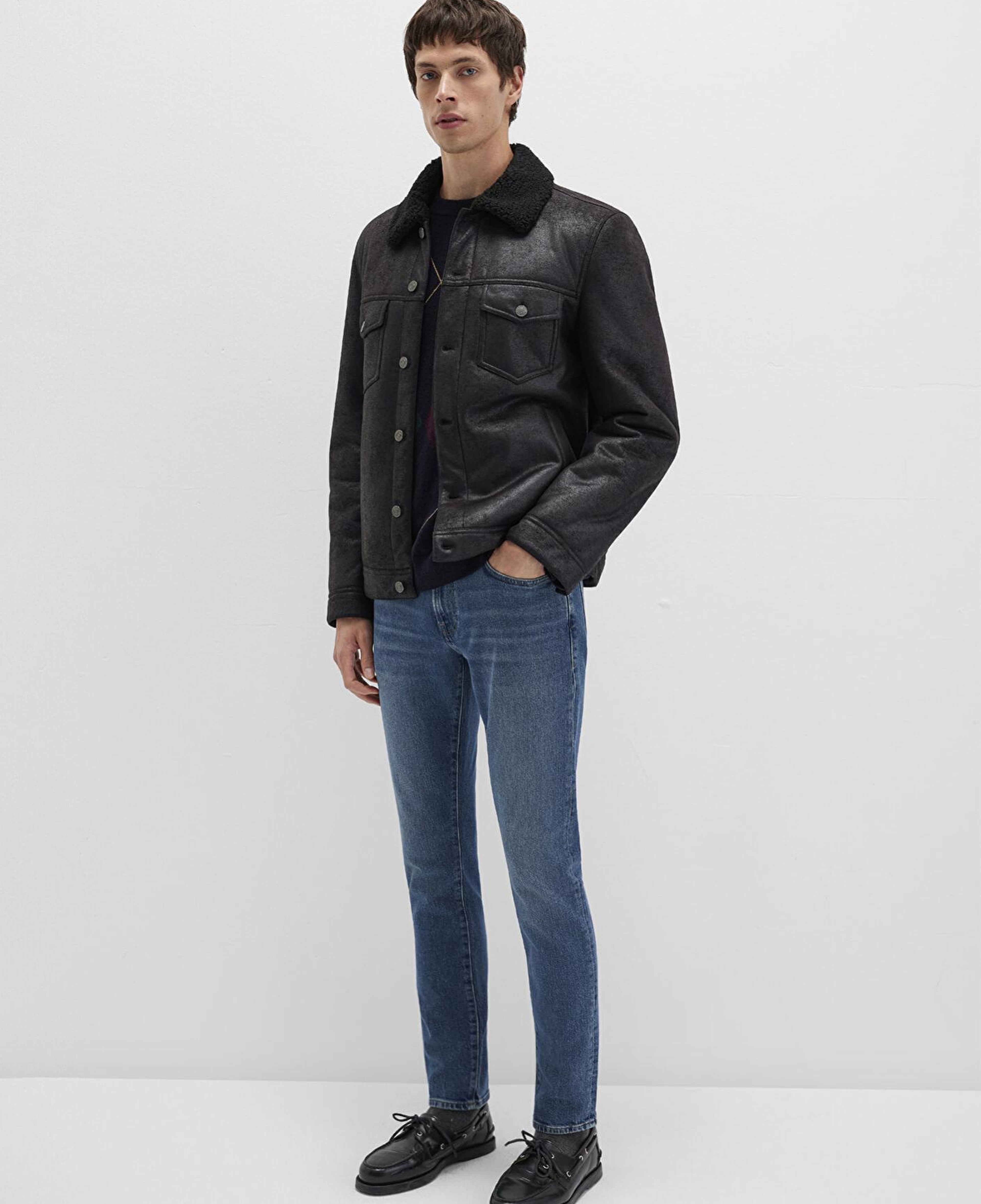 Mavi Suni Kürk Detaylı Siyah Suni Deri Ceket Regular Fit / Normal Kesim 0110460-71379