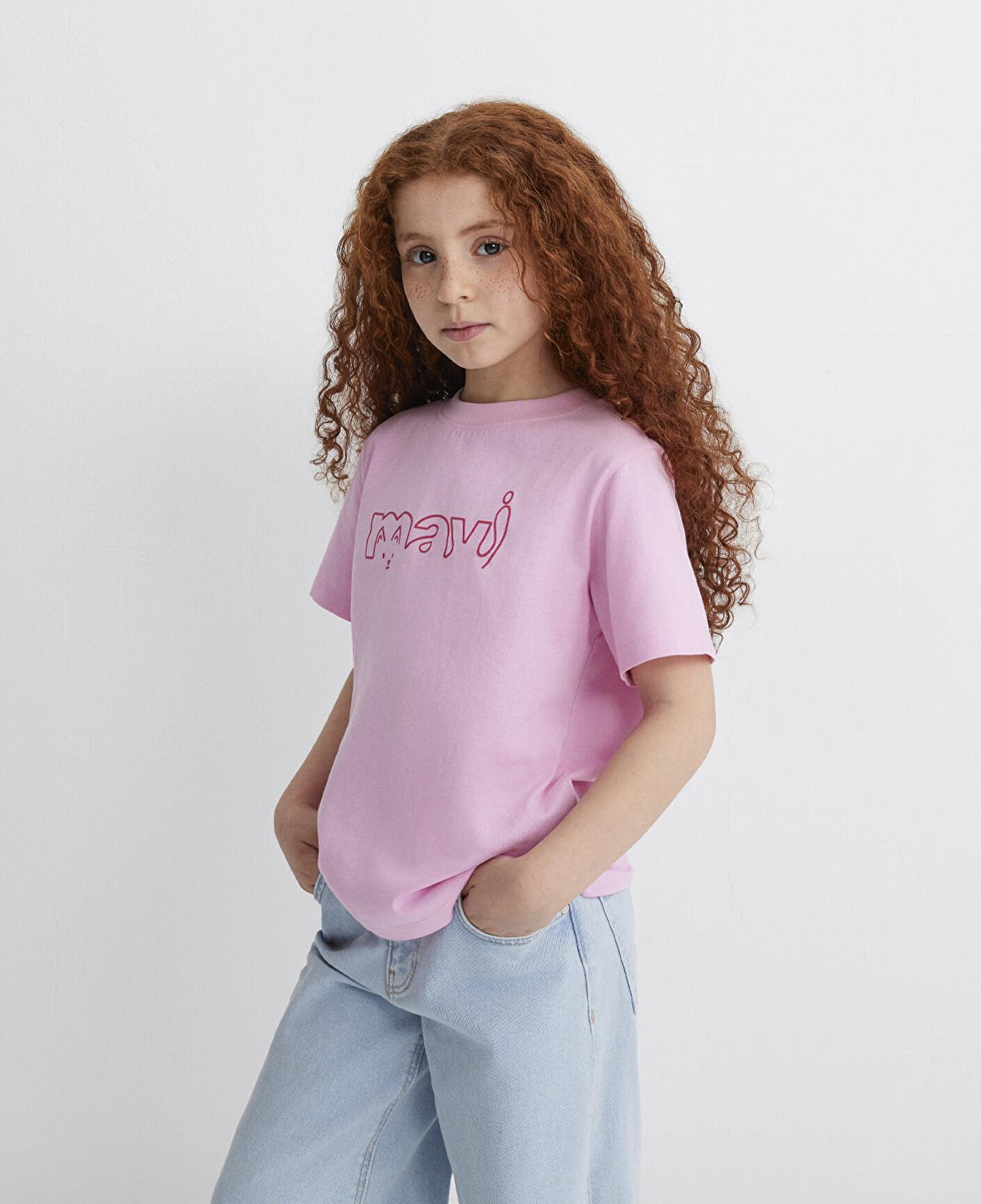 Mavi Mavi Logo Kedi Baskılı Pembe Tişört Regular Fit / Normal Kesim 7610338-70973