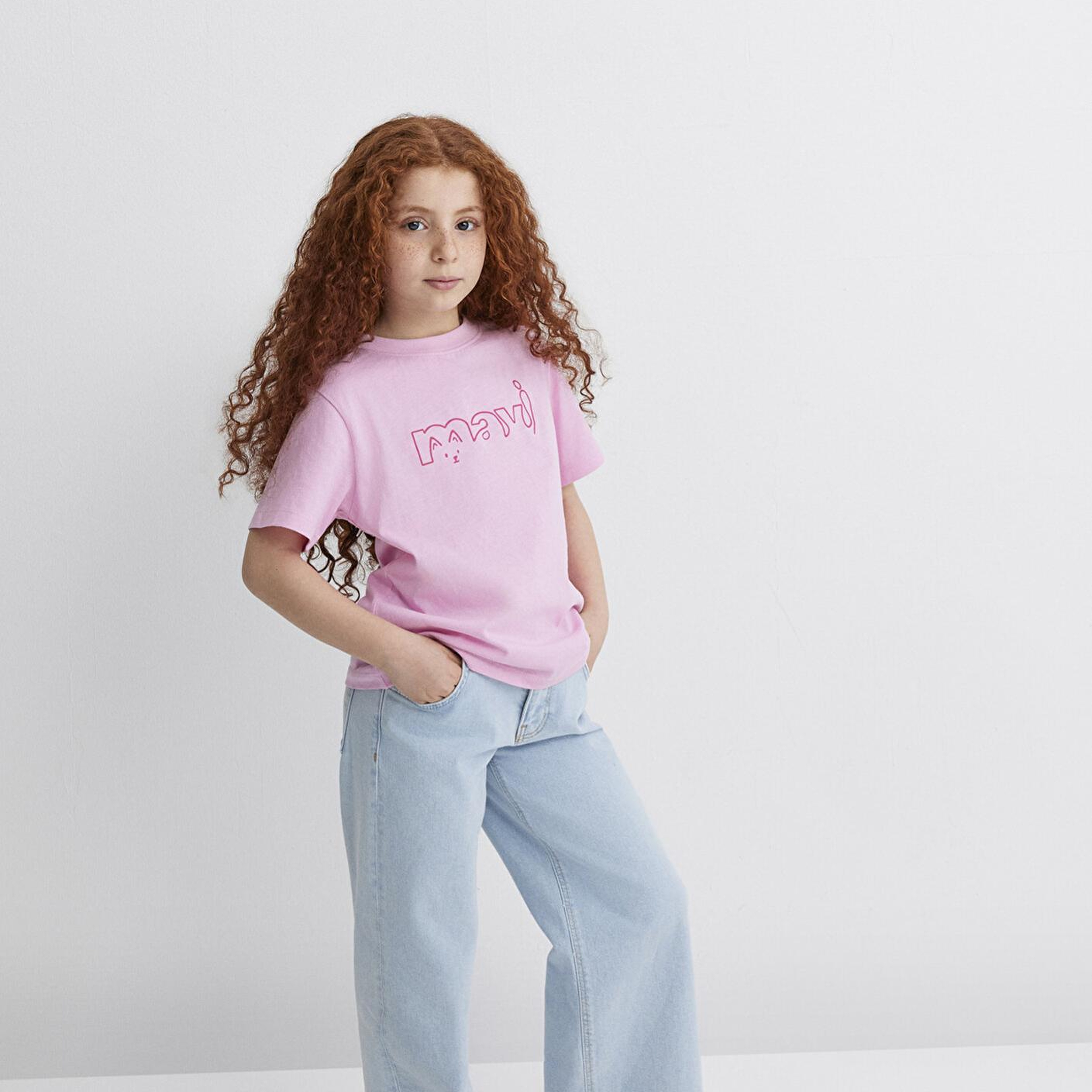 Mavi Mavi Logo Kedi Baskılı Pembe Tişört Regular Fit / Normal Kesim 7610338-70973