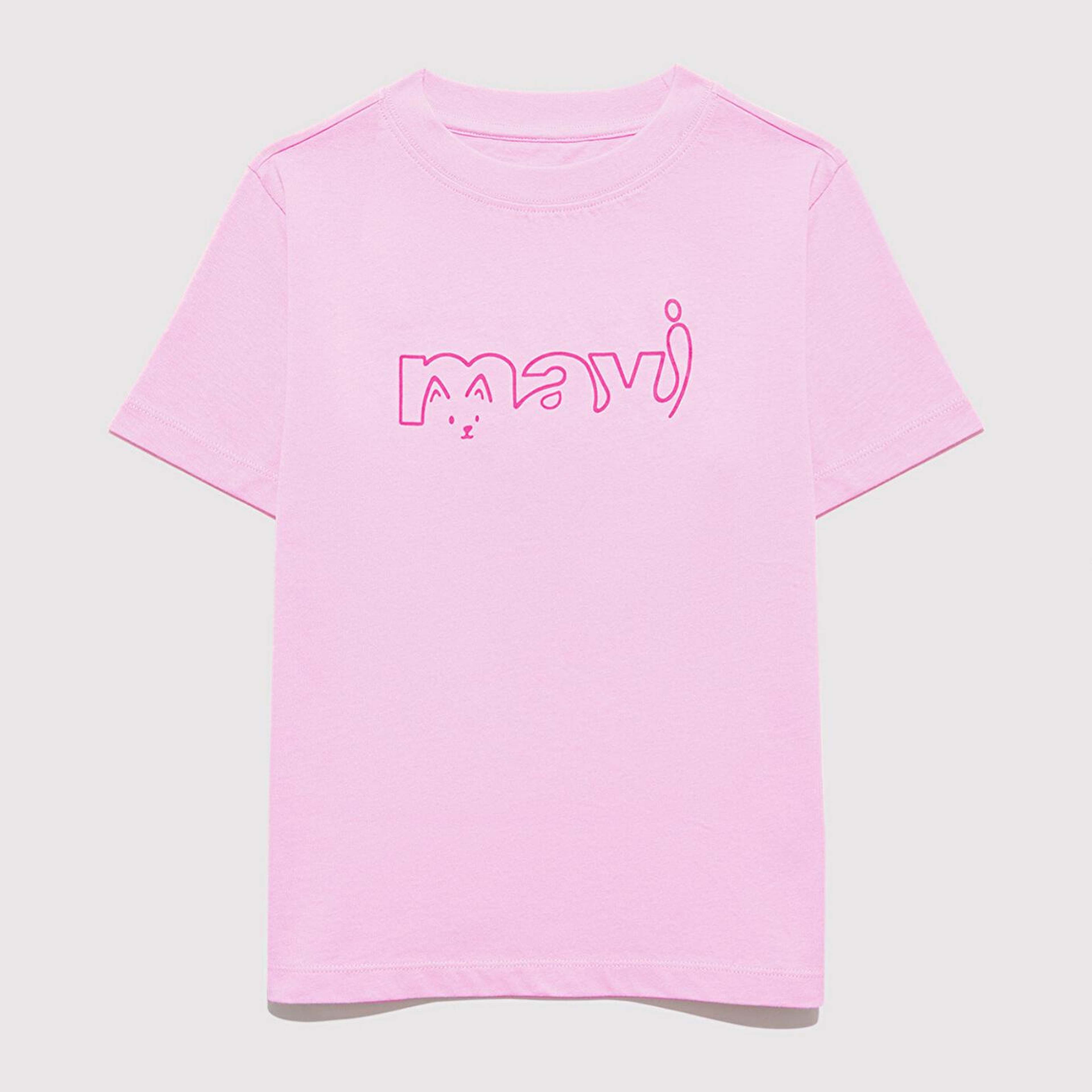 Mavi Mavi Logo Kedi Baskılı Pembe Tişört Regular Fit / Normal Kesim 7610338-70973