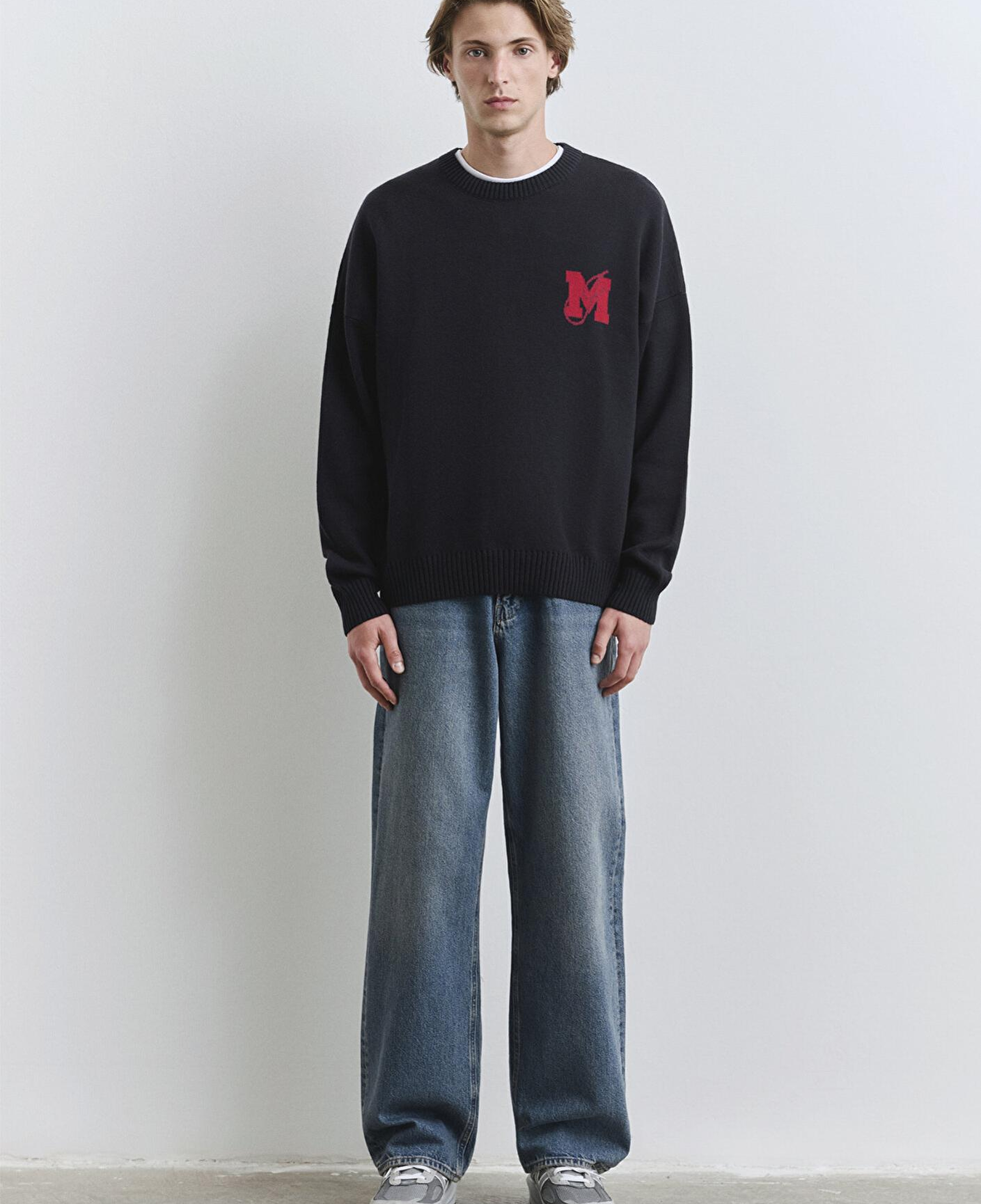 Mavi M Baskılı Lacivert Kazak Loose Fit / Bol Rahat Kesim 0710314-89353