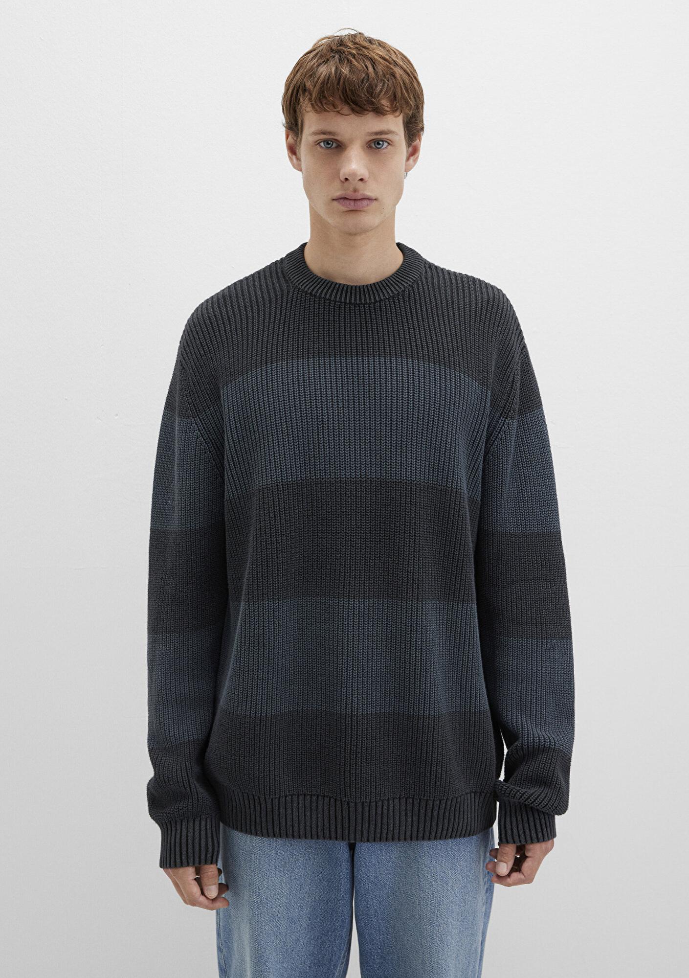 Mavi Blok Renkli Antrasit Kazak Regular Fit / Normal Kesim 0710290-70090