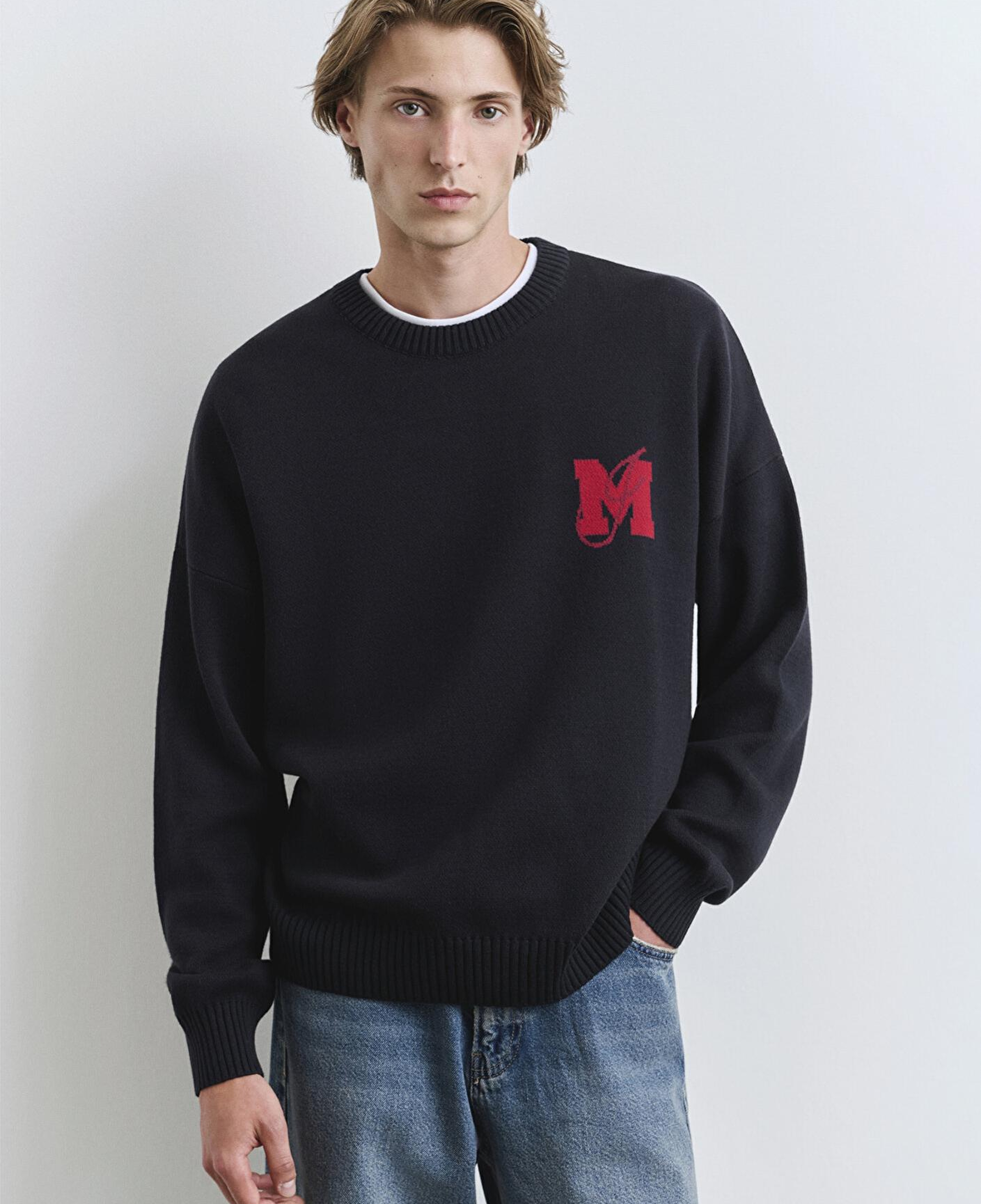 Mavi M Baskılı Lacivert Kazak Loose Fit / Bol Rahat Kesim 0710314-89353