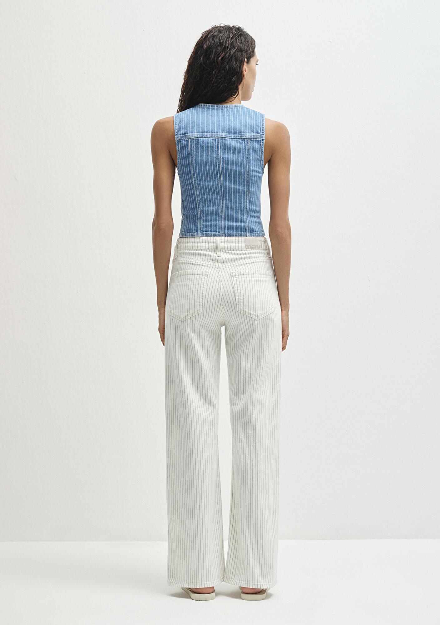 Mavi Malibu Akdeniz Çizgili Kırık Beyaz Jean Pantolon 1010152-89688