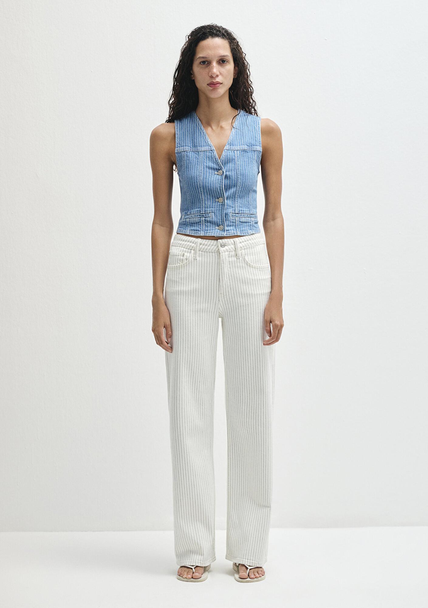 Mavi Malibu Akdeniz Çizgili Kırık Beyaz Jean Pantolon 1010152-89688