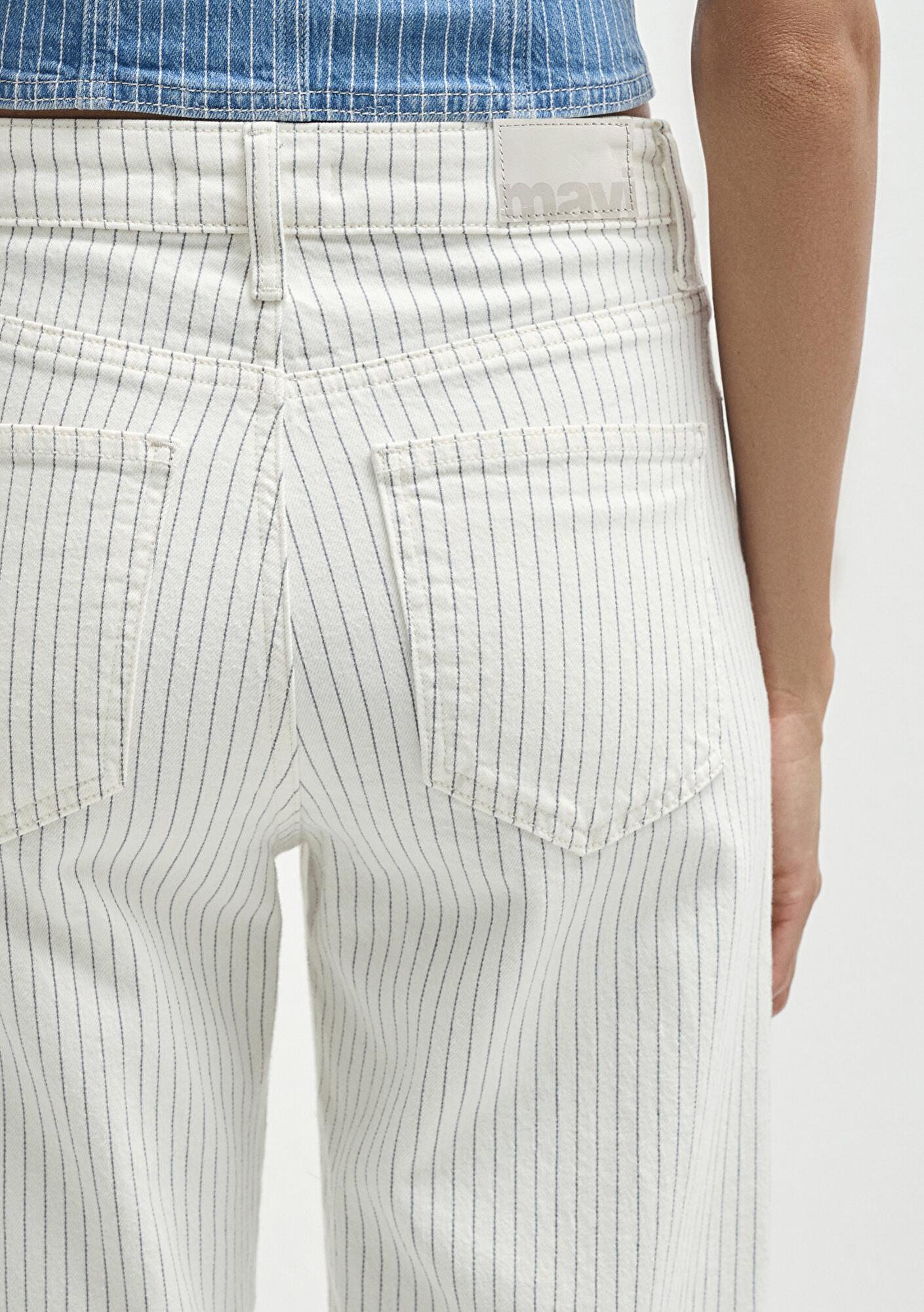 Mavi Malibu Akdeniz Çizgili Kırık Beyaz Jean Pantolon 1010152-89688
