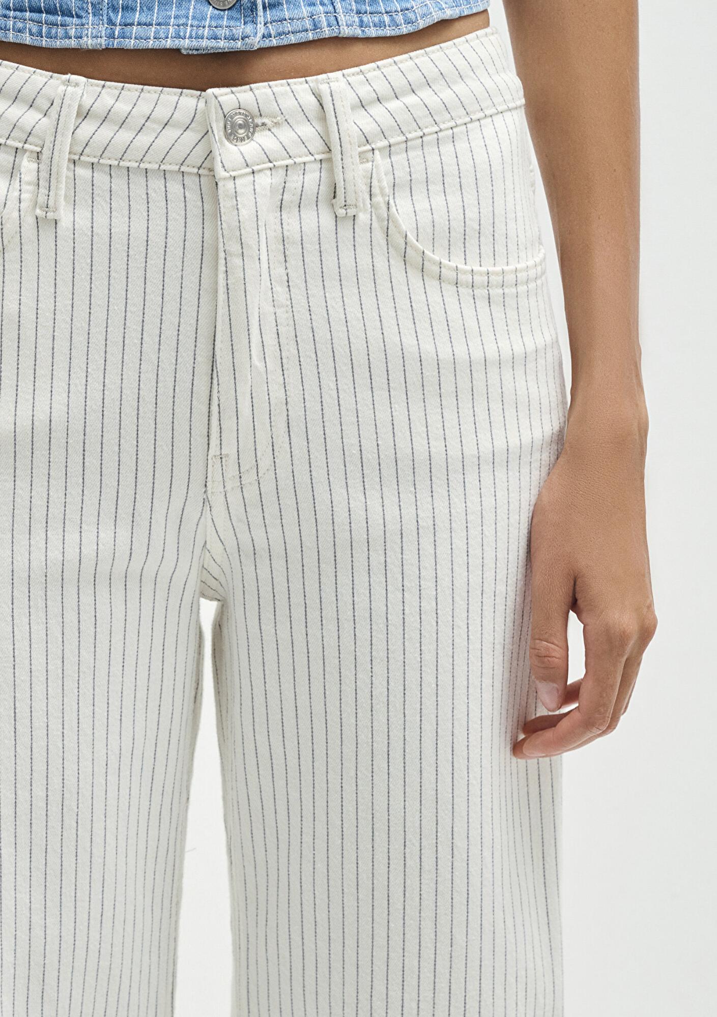 Mavi Malibu Akdeniz Çizgili Kırık Beyaz Jean Pantolon 1010152-89688