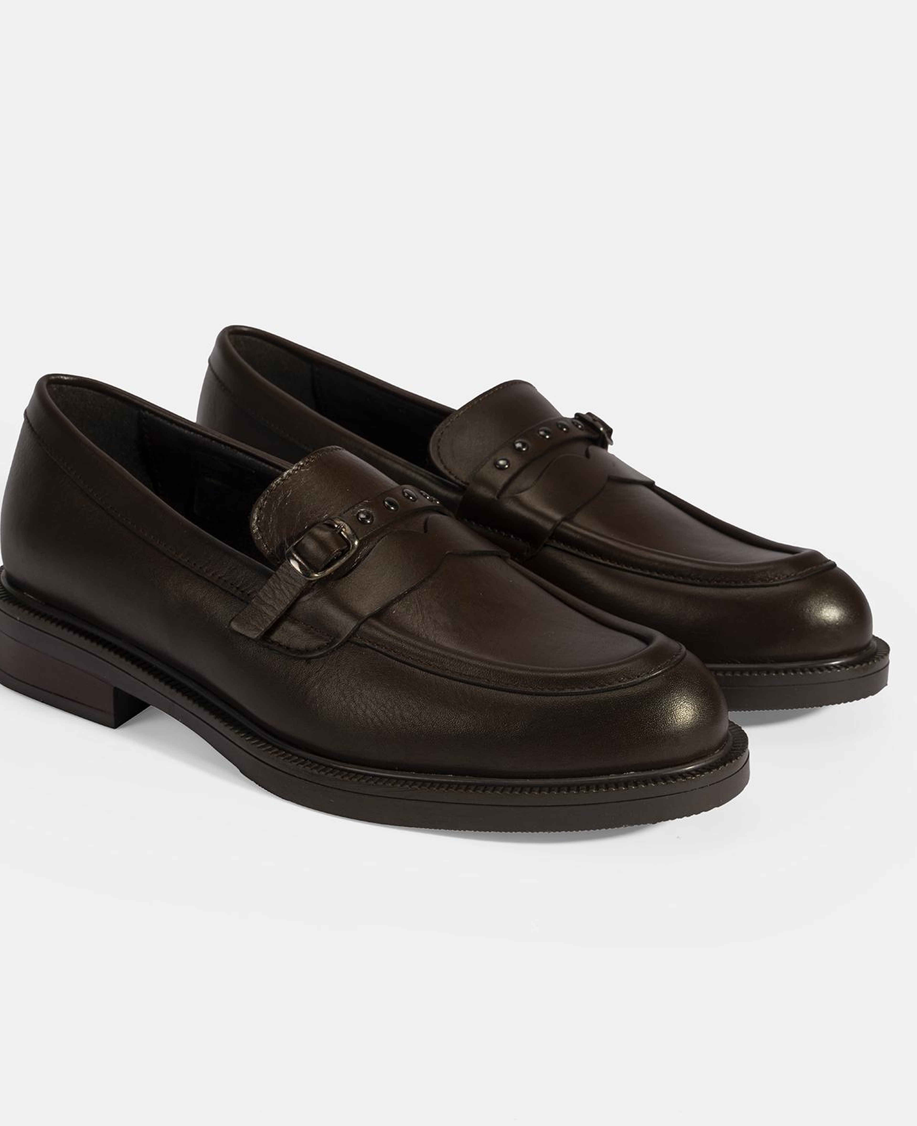 Kadın Kahve Metal Toka Detaylı Deri Loafer