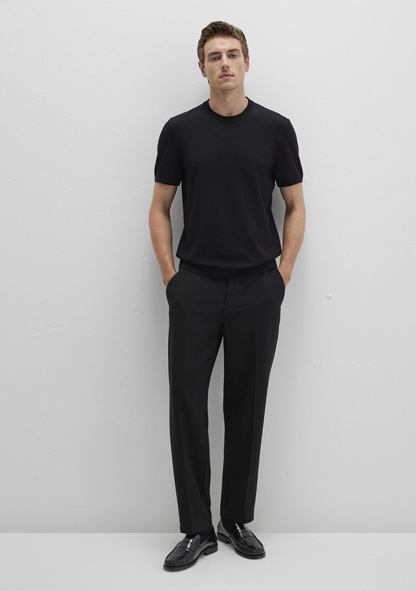 Mavi Kısa Kollu Siyah Triko Tişört Fitted / Vücuda Oturan Kesim 0710250-900