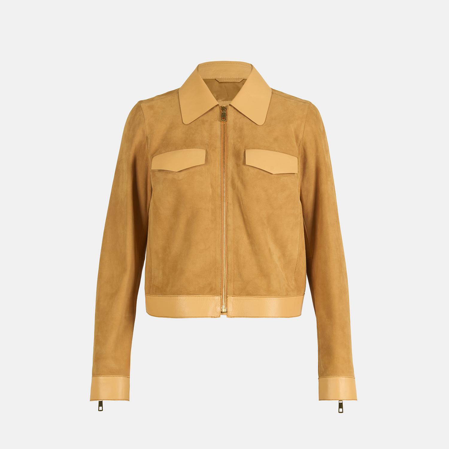 Limited Edition Kadın Turuncu Deri Detaylı Fermuarlı Süet Ceket