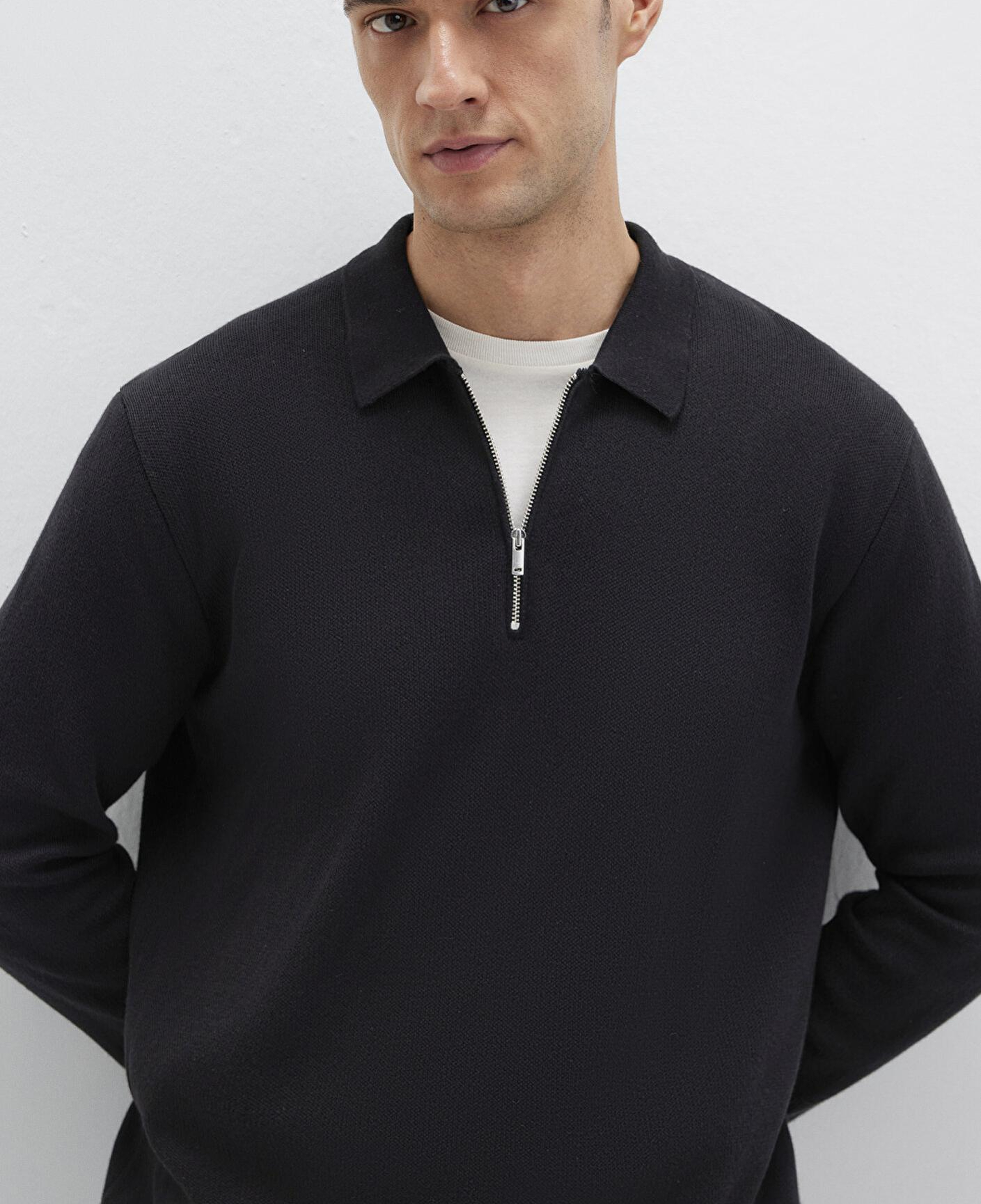 Mavi Yarı Fermuarlı Siyah Triko Polo 0710337-900