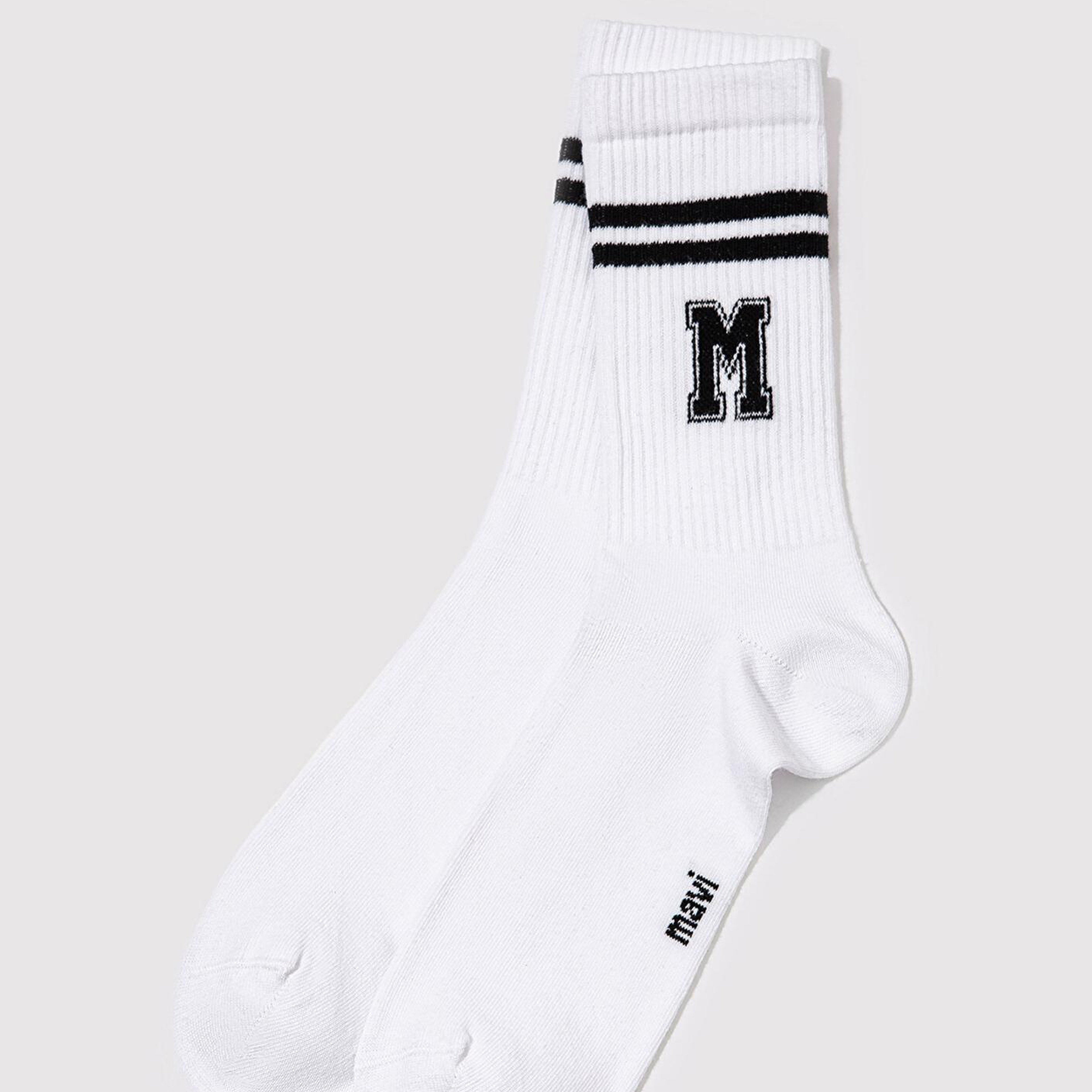 Mavi Mavi Logo Detaylı Beyaz Soket Çorap 0911108-20843