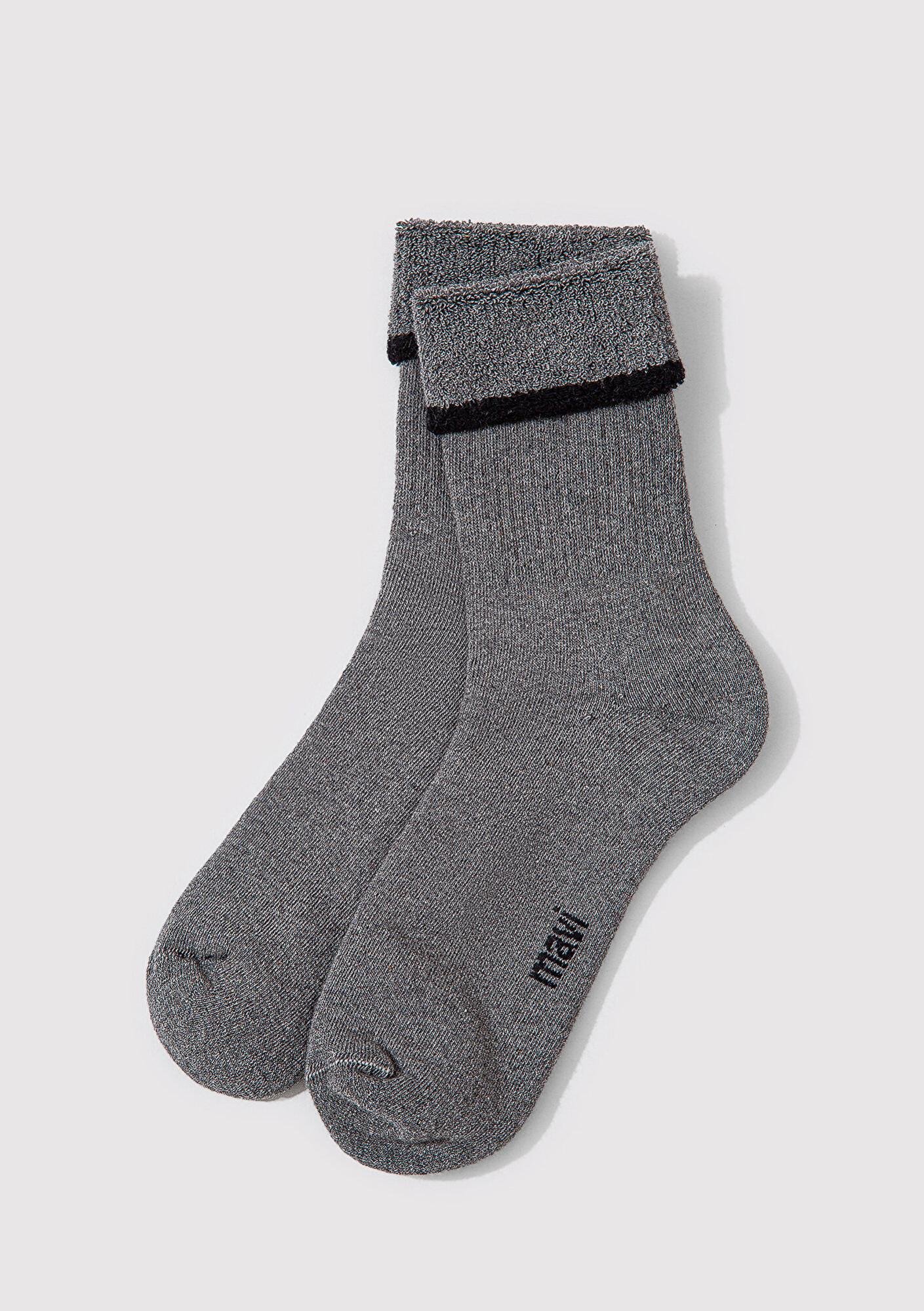 Mavi Çizgi Detaylı Gri Bot Çorabı 1912753-82816