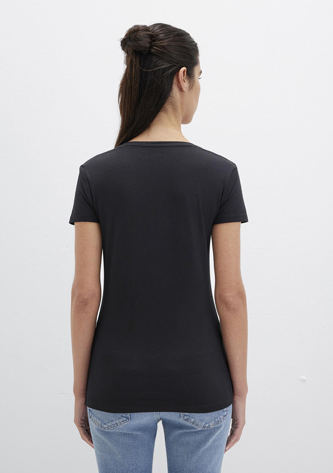 Mavi V Yaka Siyah Basic Stretch Tişört Fitted / Vücuda Oturan Kesim 162769-900