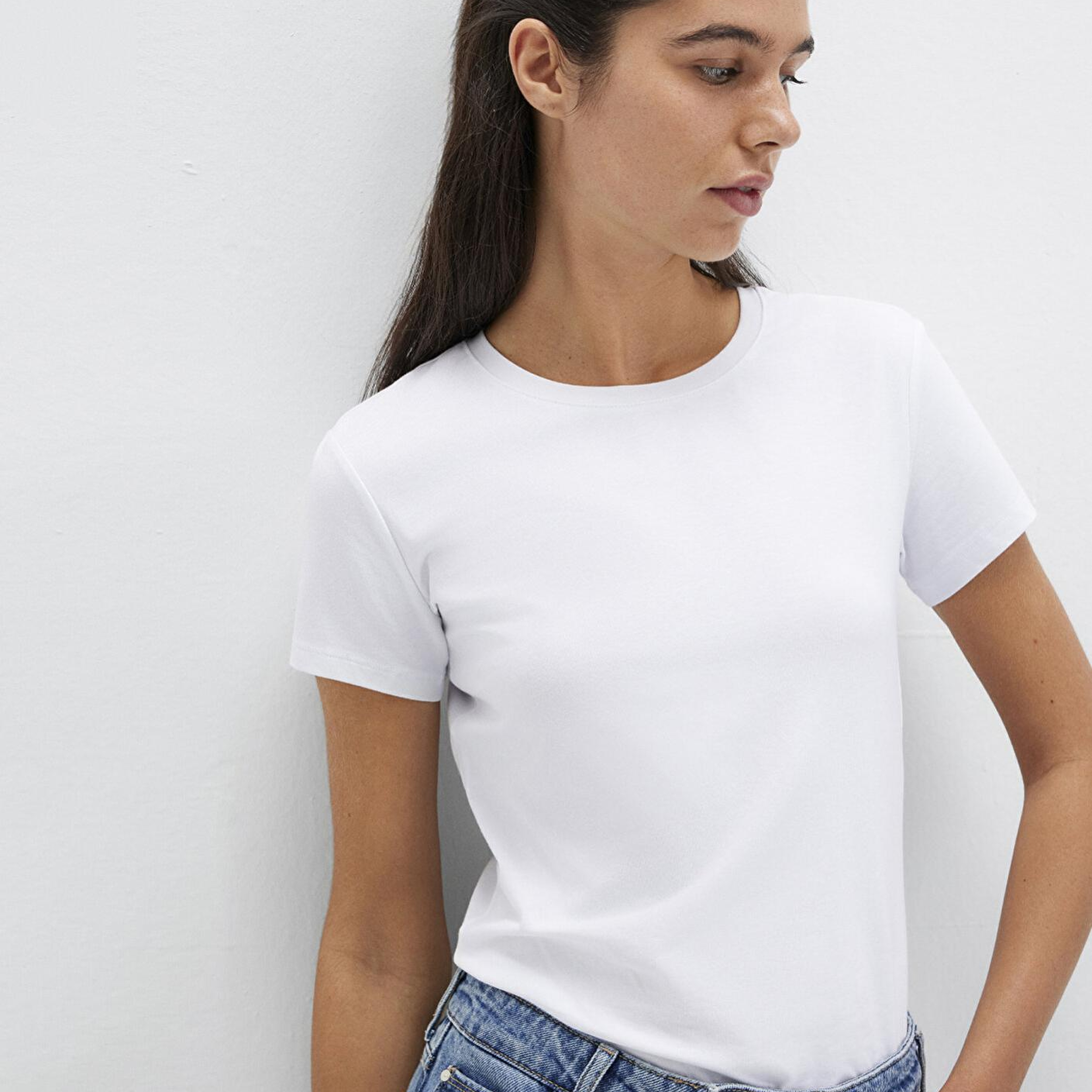 Mavi Stretch Beyaz Basic Tişört Fitted / Vücuda Oturan Kesim 162767-620