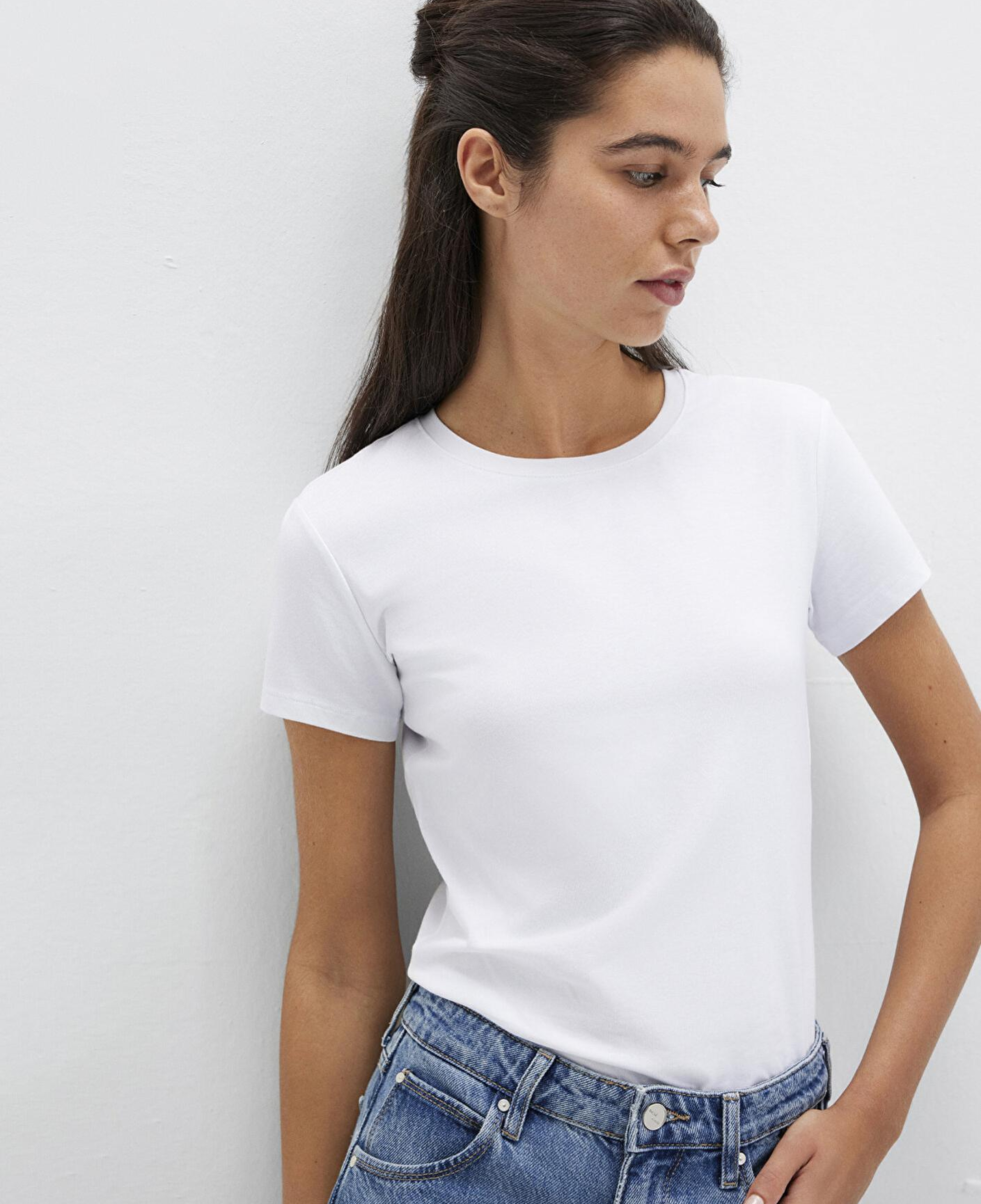 Mavi Stretch Beyaz Basic Tişört Fitted / Vücuda Oturan Kesim 162767-620