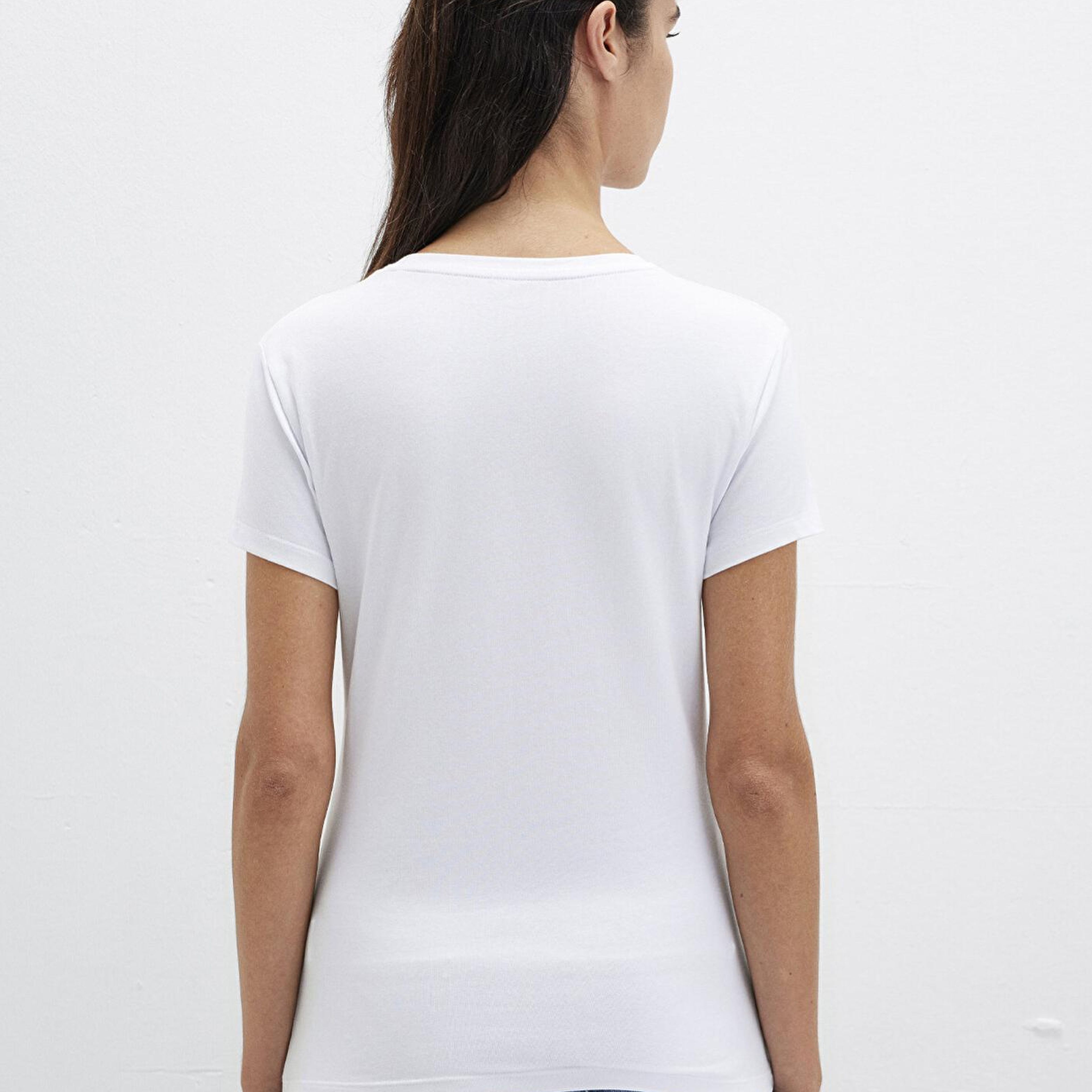 Mavi Stretch Beyaz Basic Tişört Fitted / Vücuda Oturan Kesim 162767-620