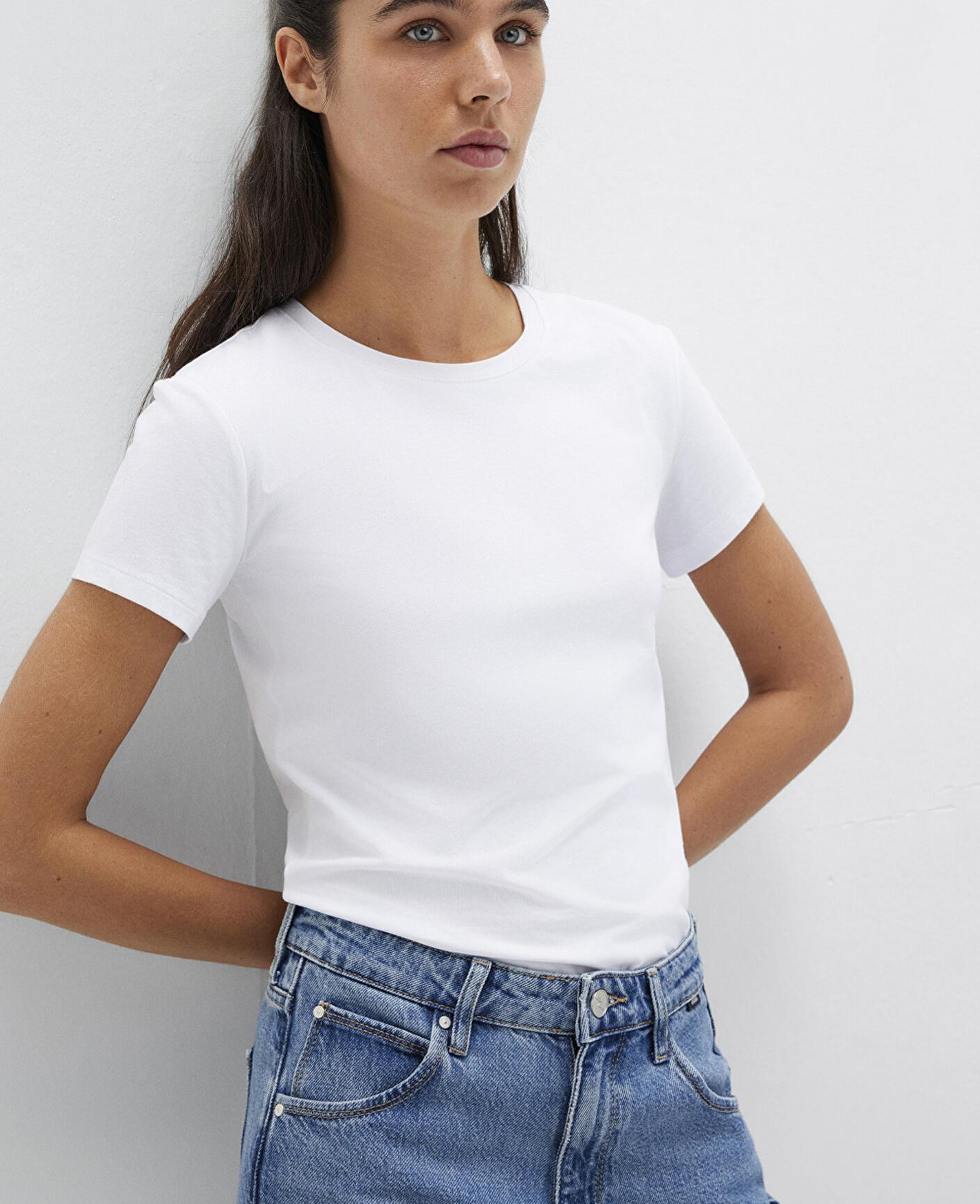 Mavi Stretch Beyaz Basic Tişört Fitted / Vücuda Oturan Kesim 162767-620