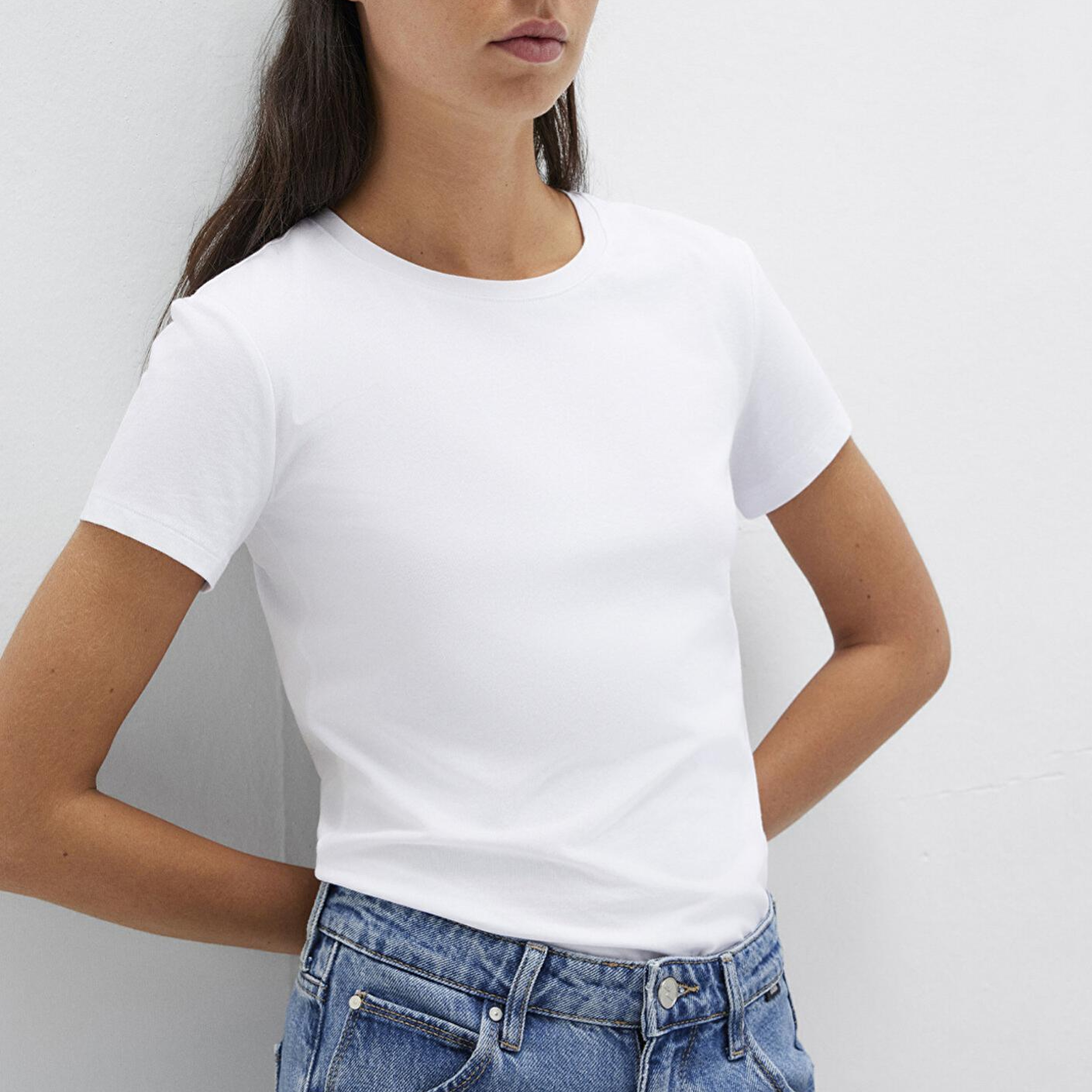 Mavi Stretch Beyaz Basic Tişört Fitted / Vücuda Oturan Kesim 162767-620