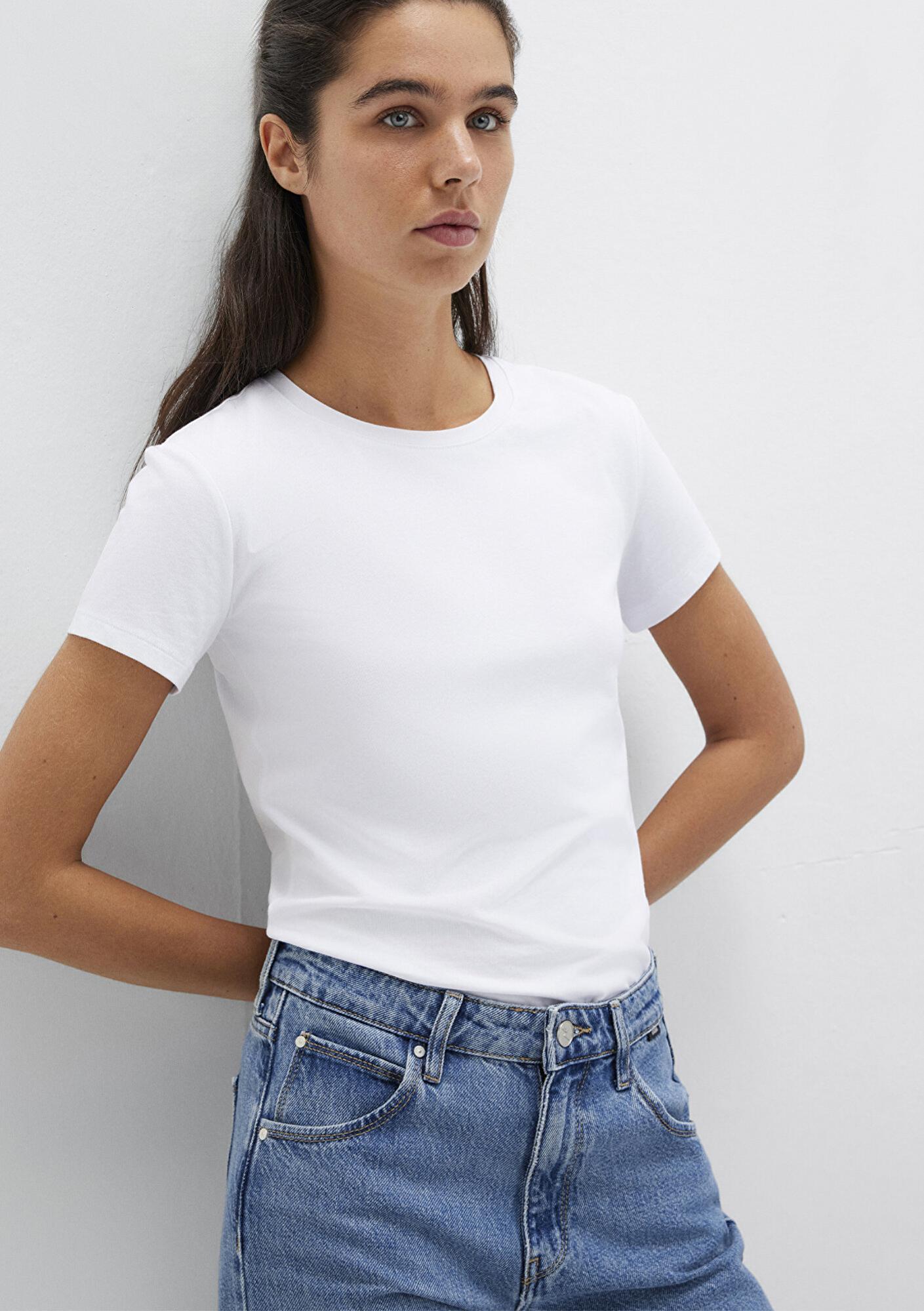 Mavi Stretch Beyaz Basic Tişört Fitted / Vücuda Oturan Kesim 162767-620