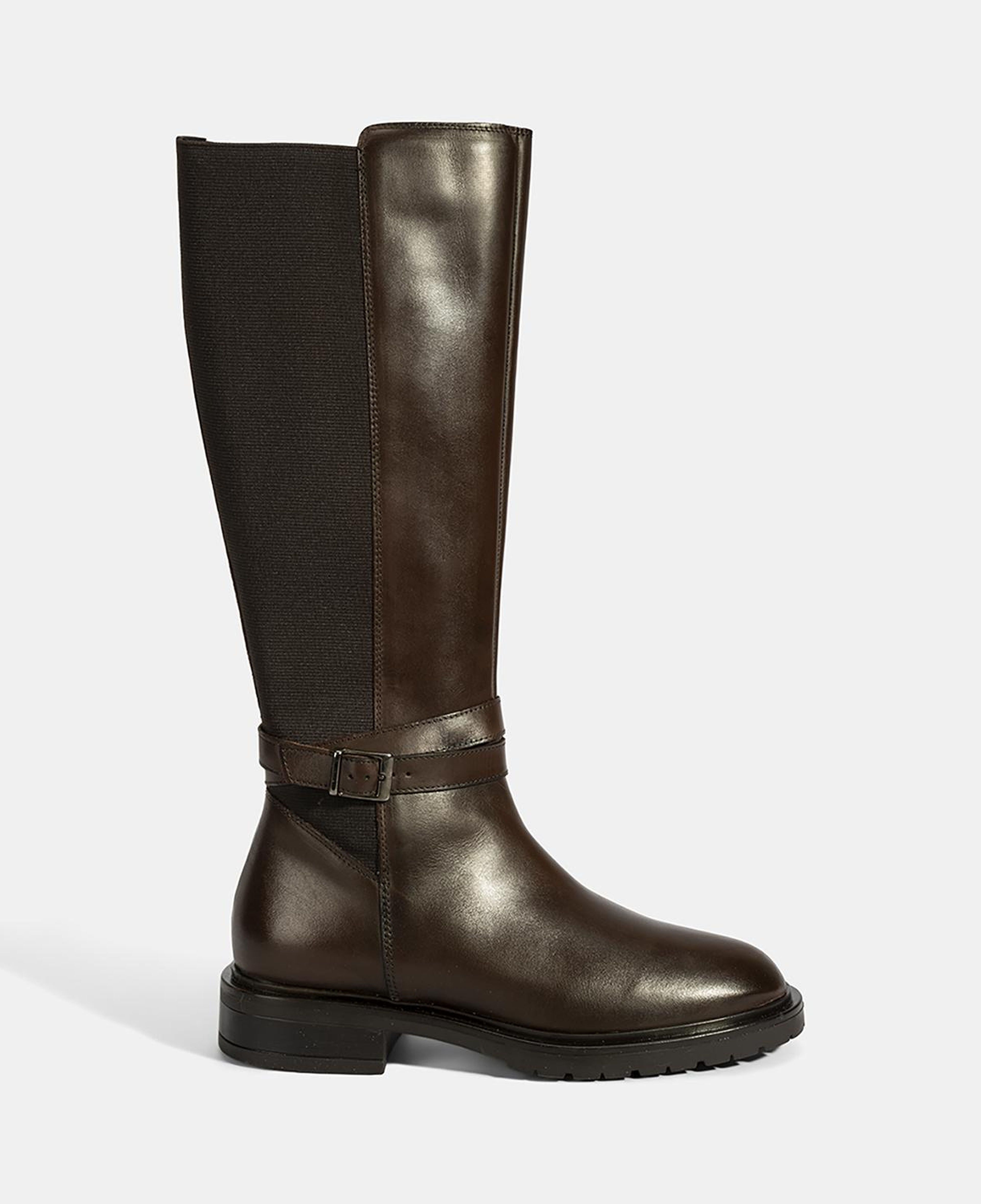 Kadın Kahve Metal Toka Detaylı Deri Çizme