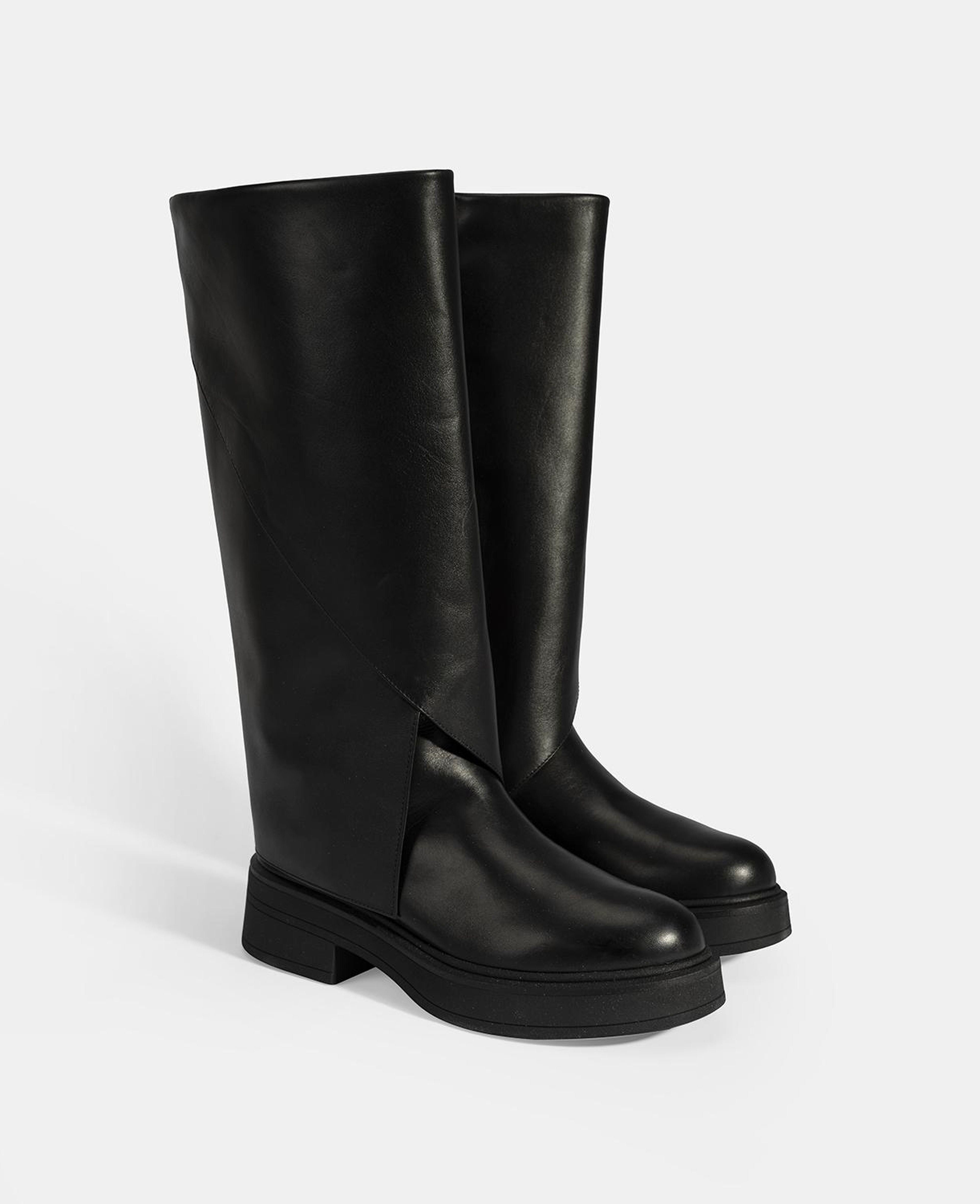 Kadın Siyah Katlama Detaylı Deri Çizme