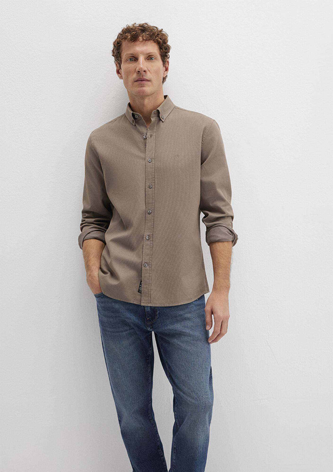 Mavi M Logo Nakışlı Kahverengi Gömlek Slim Fit / Dar Kesim 0211192-83866