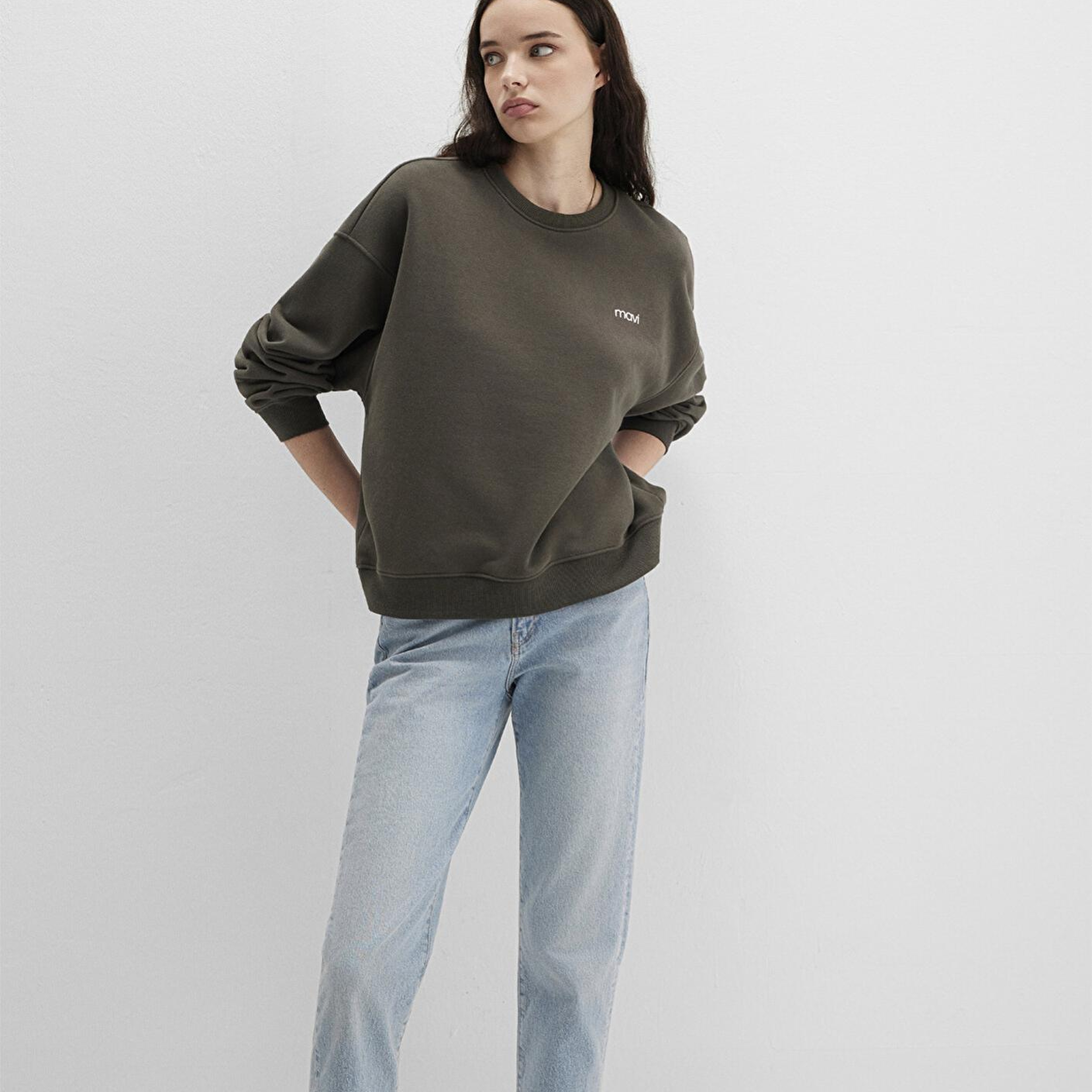Mavi Mavi Logo Baskılı Haki Sweatshirt 1S10490-71553