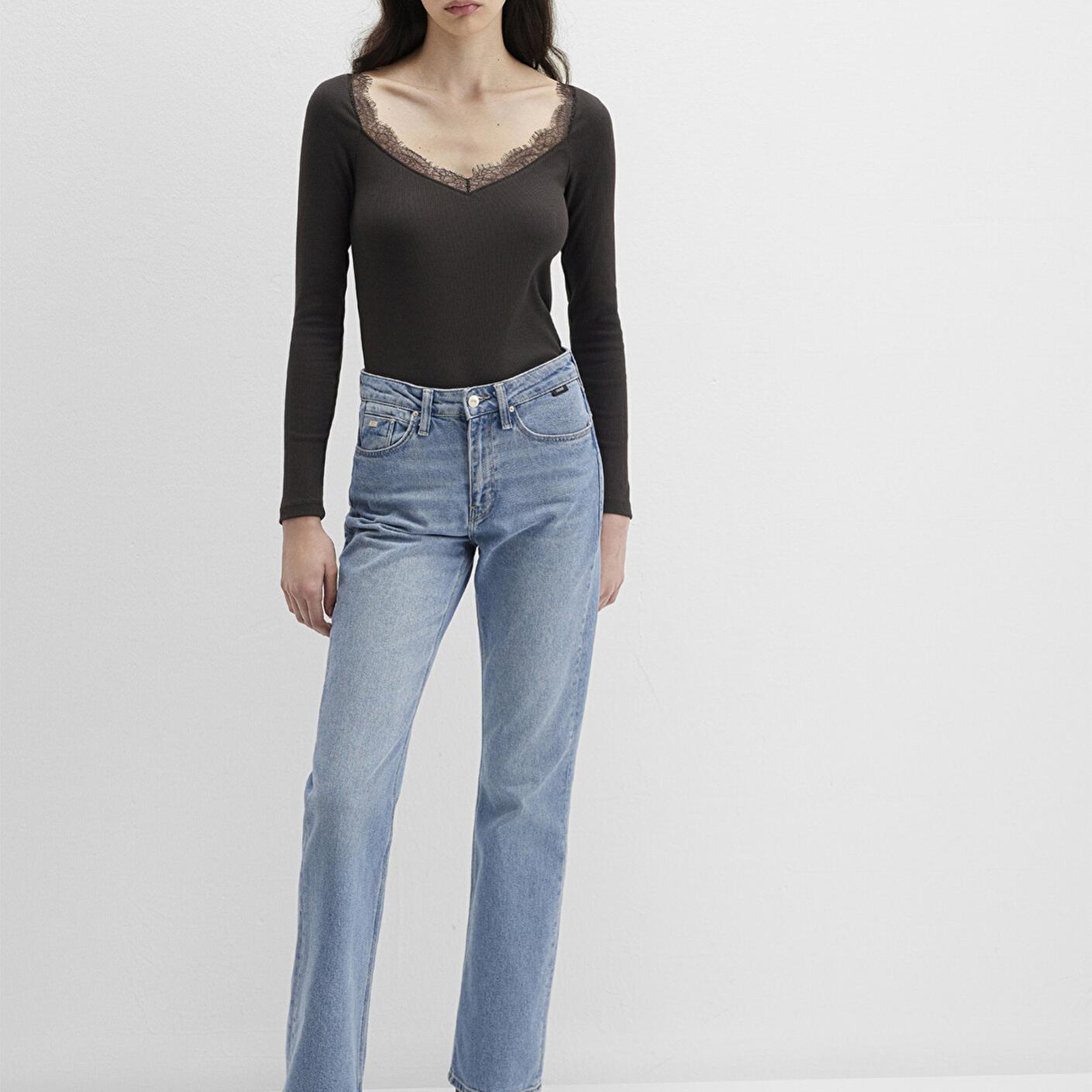 Mavi Uzun Kollu Kahverengi Tişört Fitted / Vücuda Oturan Kesim 1613851-70262