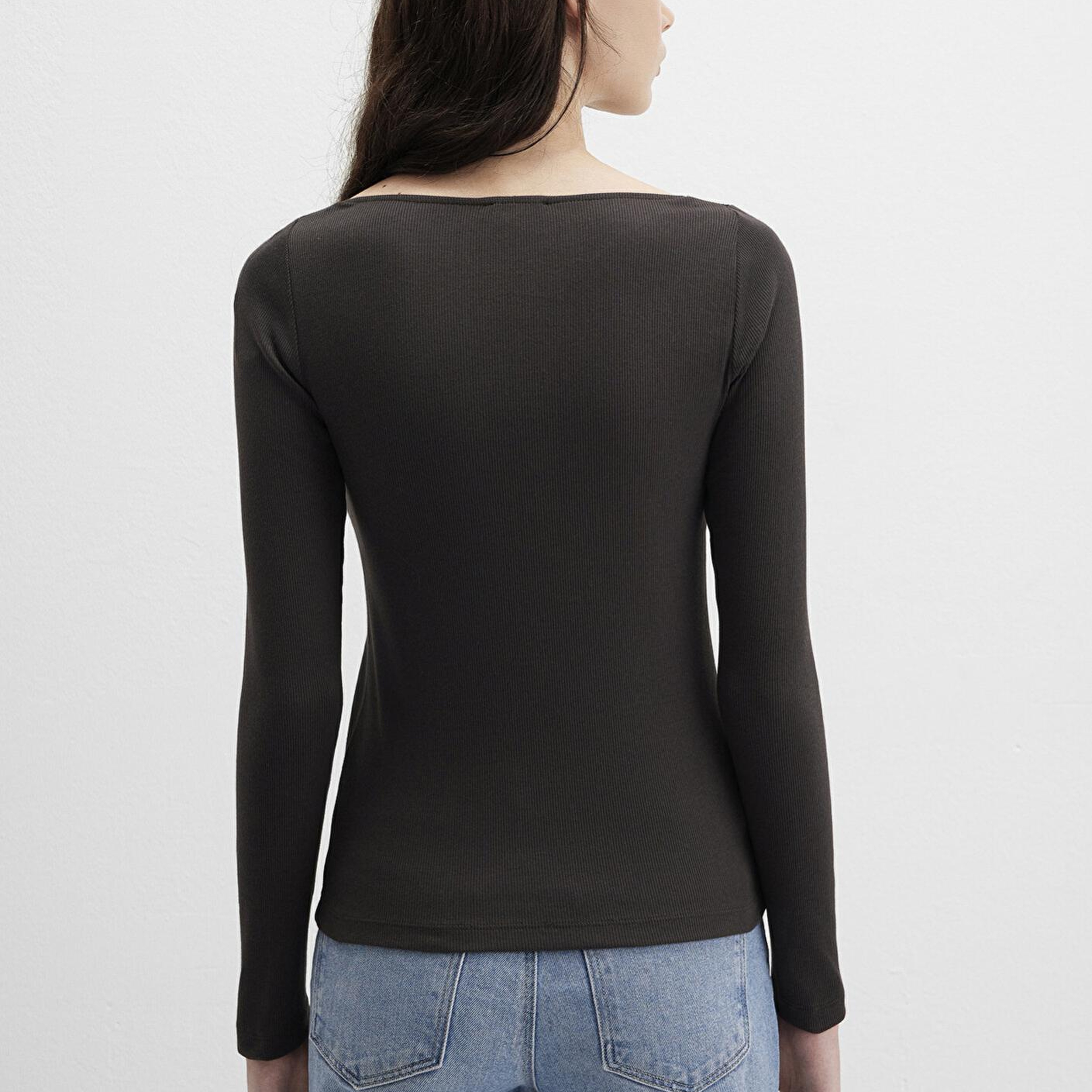 Mavi Uzun Kollu Kahverengi Tişört Fitted / Vücuda Oturan Kesim 1613851-70262