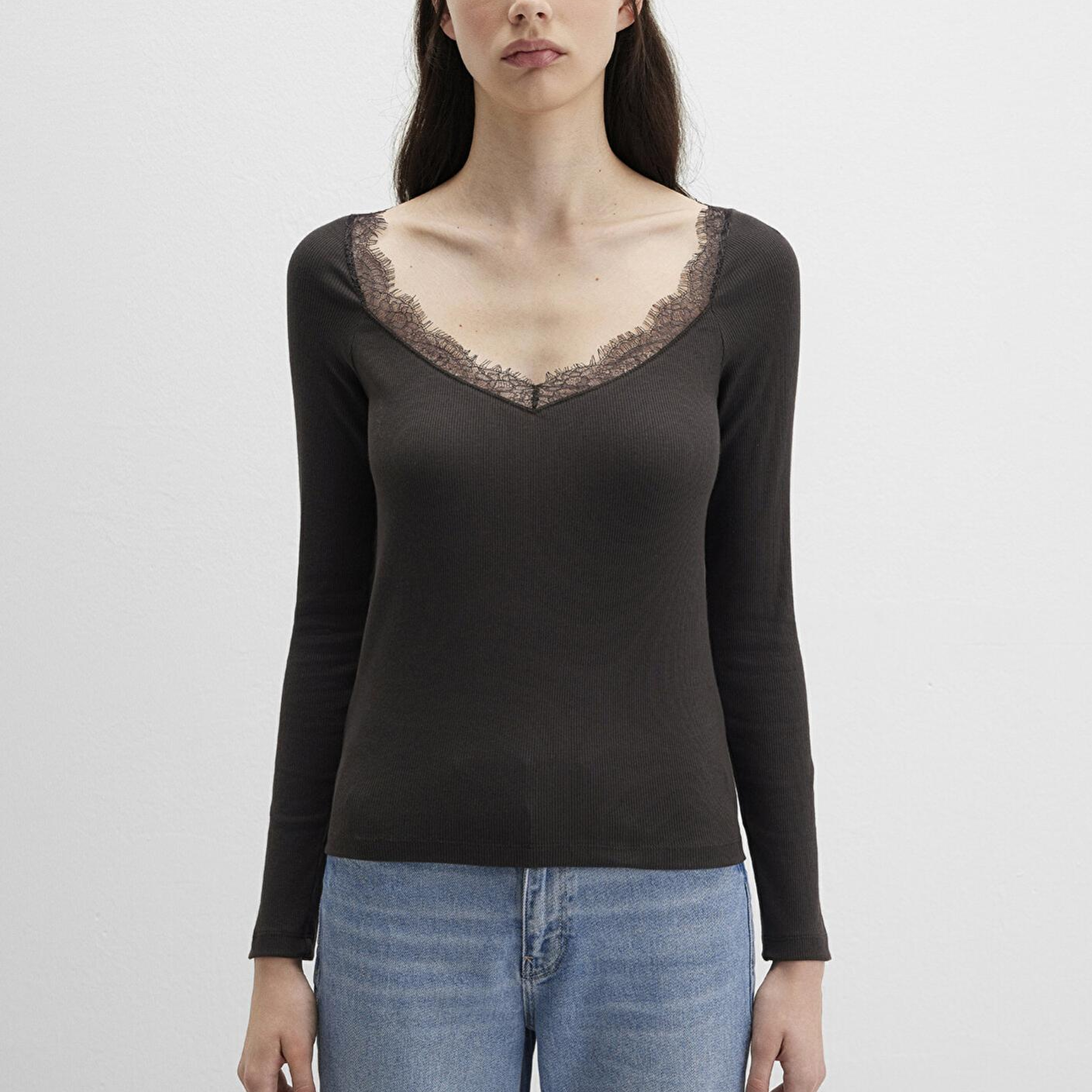 Mavi Uzun Kollu Kahverengi Tişört Fitted / Vücuda Oturan Kesim 1613851-70262