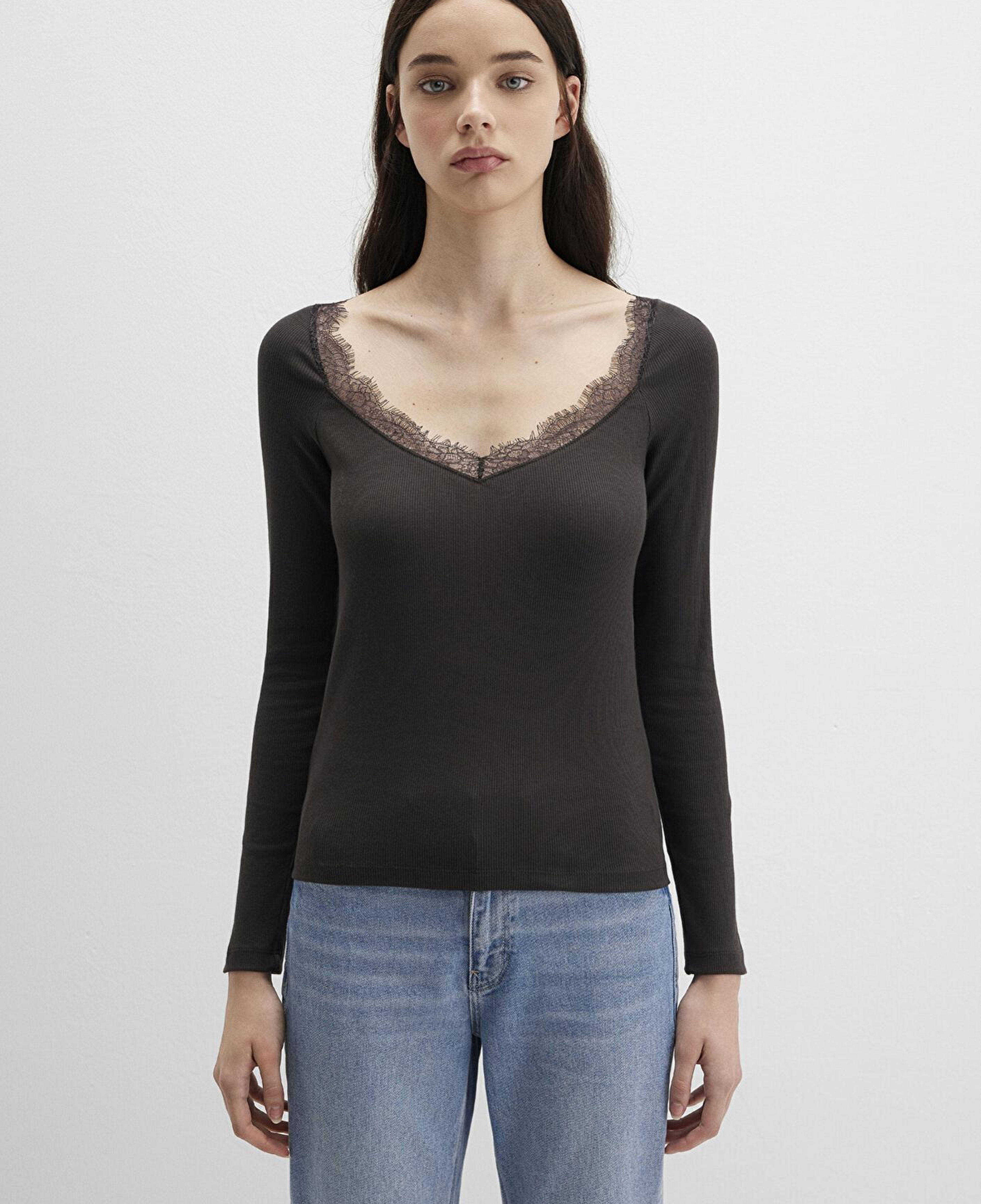 Mavi Uzun Kollu Kahverengi Tişört Fitted / Vücuda Oturan Kesim 1613851-70262