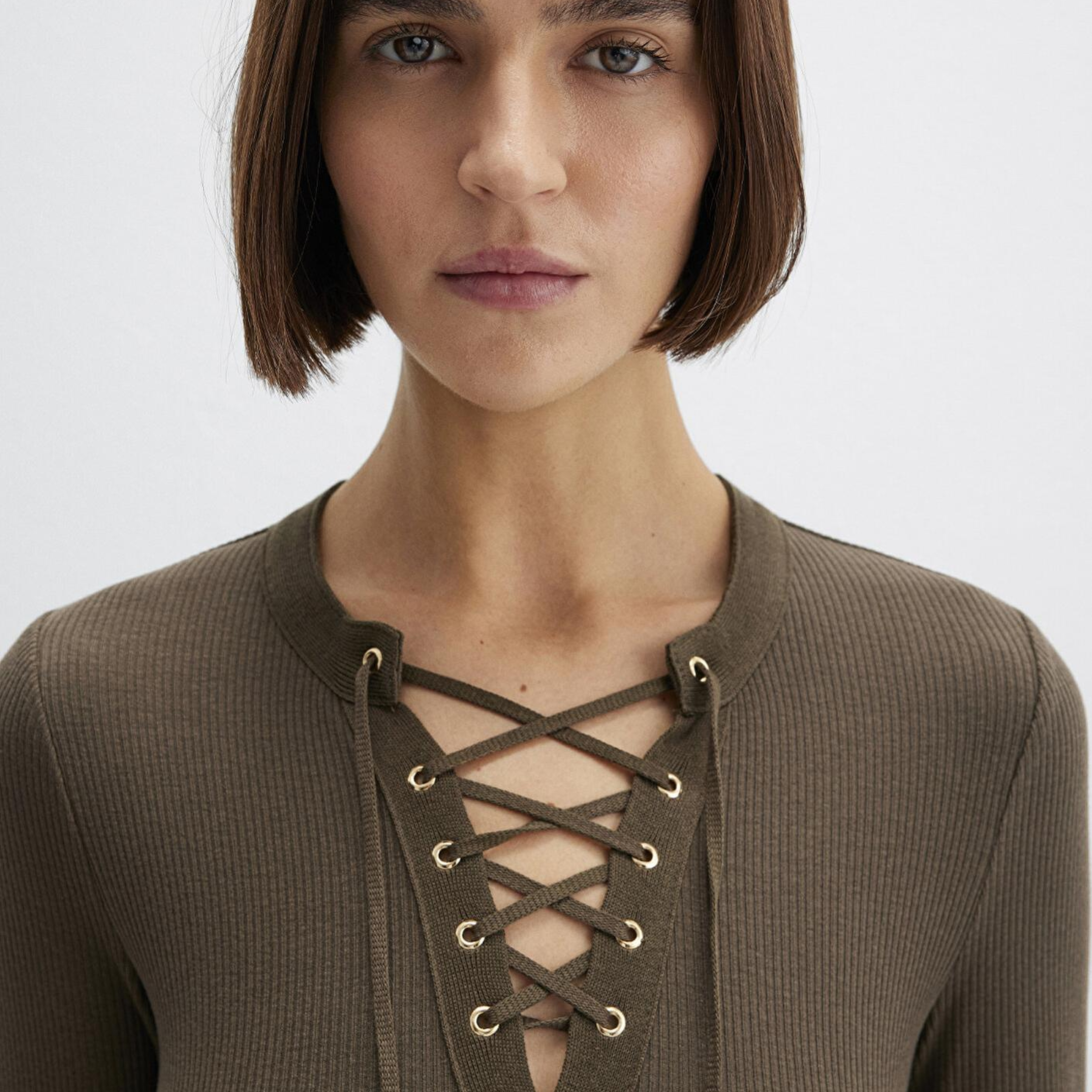 Mavi Uzun Kollu Haki Tişört Fitted / Vücuda Oturan Kesim 1613839-87538