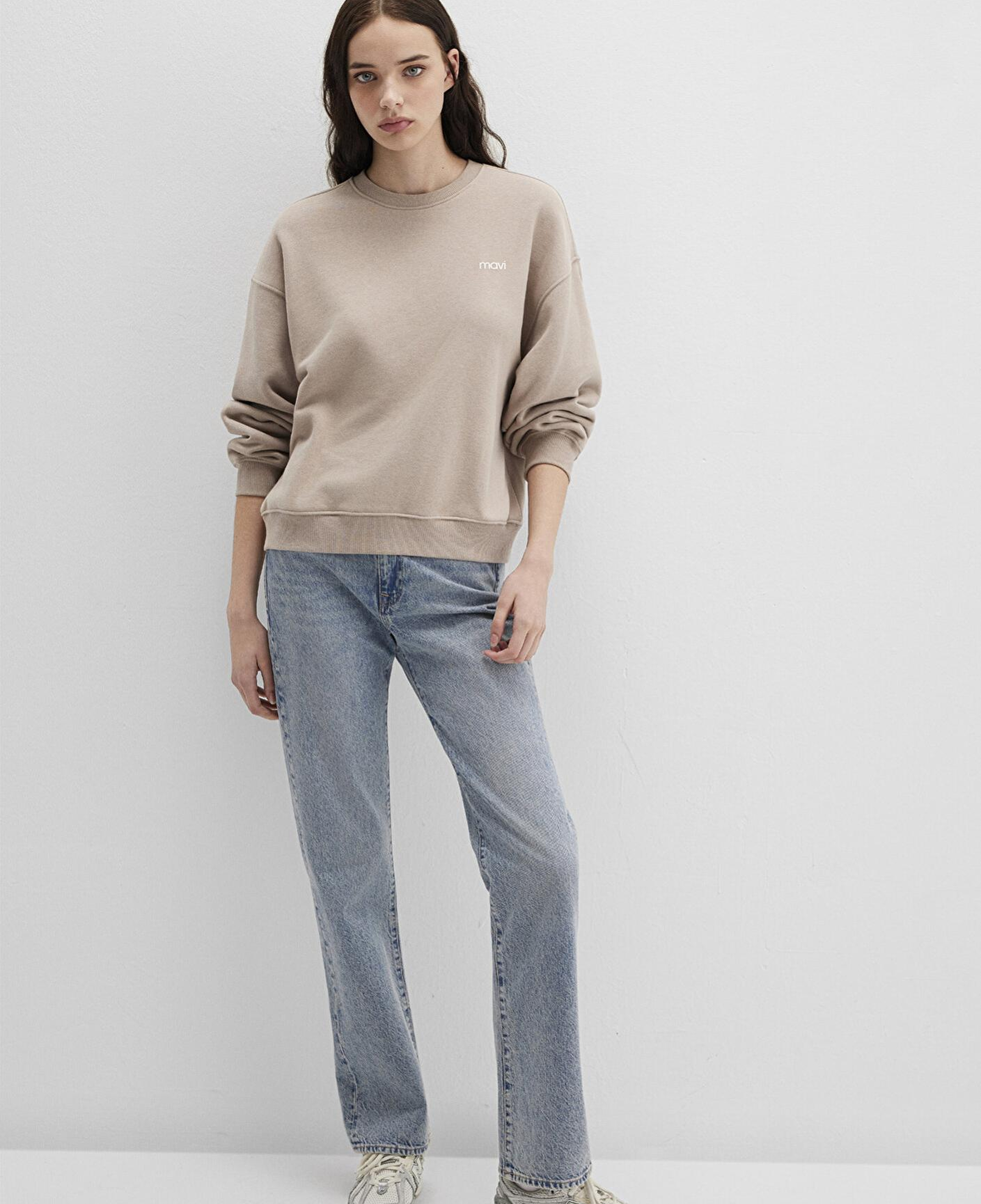 Mavi Mavi Logo Baskılı Bej Sweatshirt 1S10490-70344