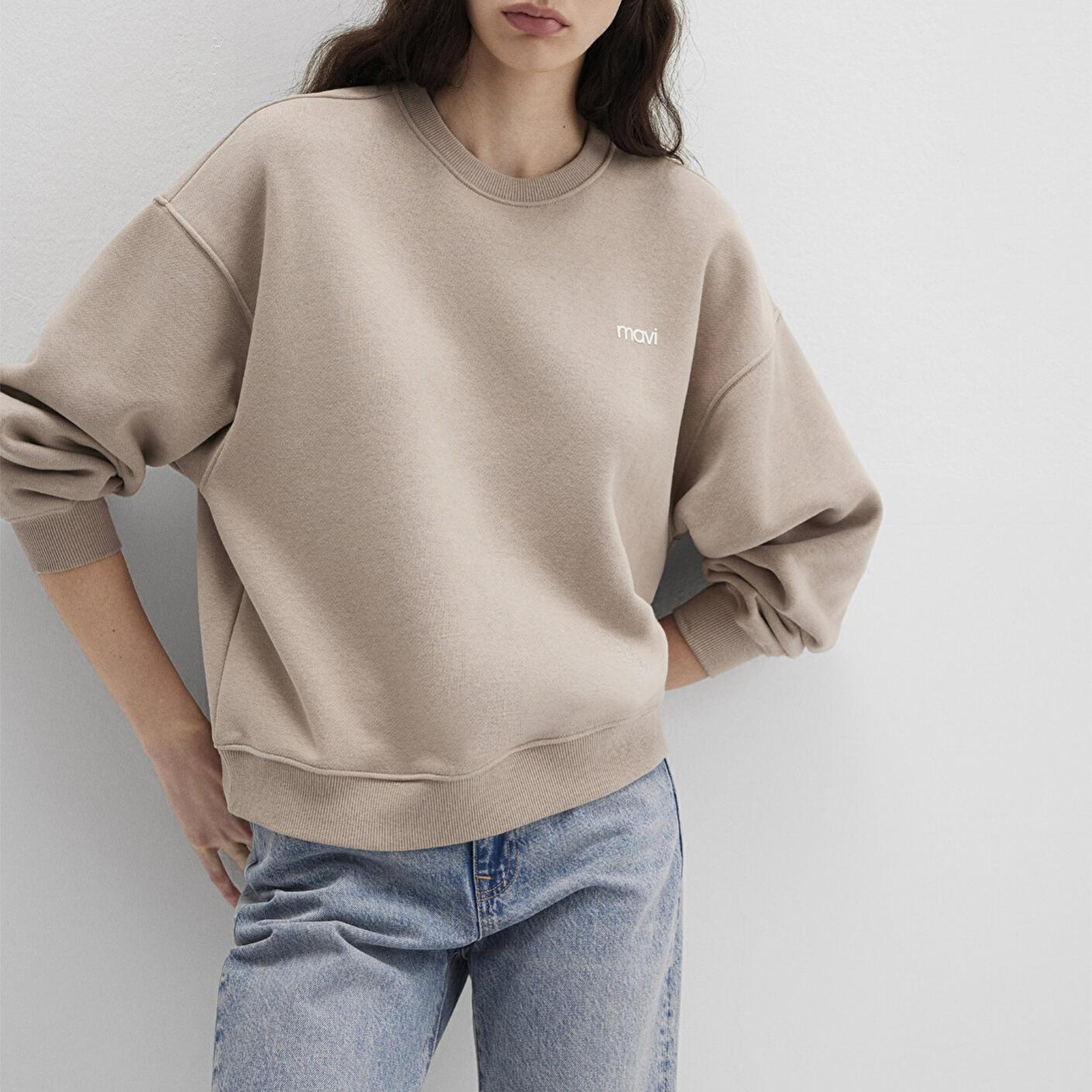 Mavi Mavi Logo Baskılı Bej Sweatshirt 1S10490-70344