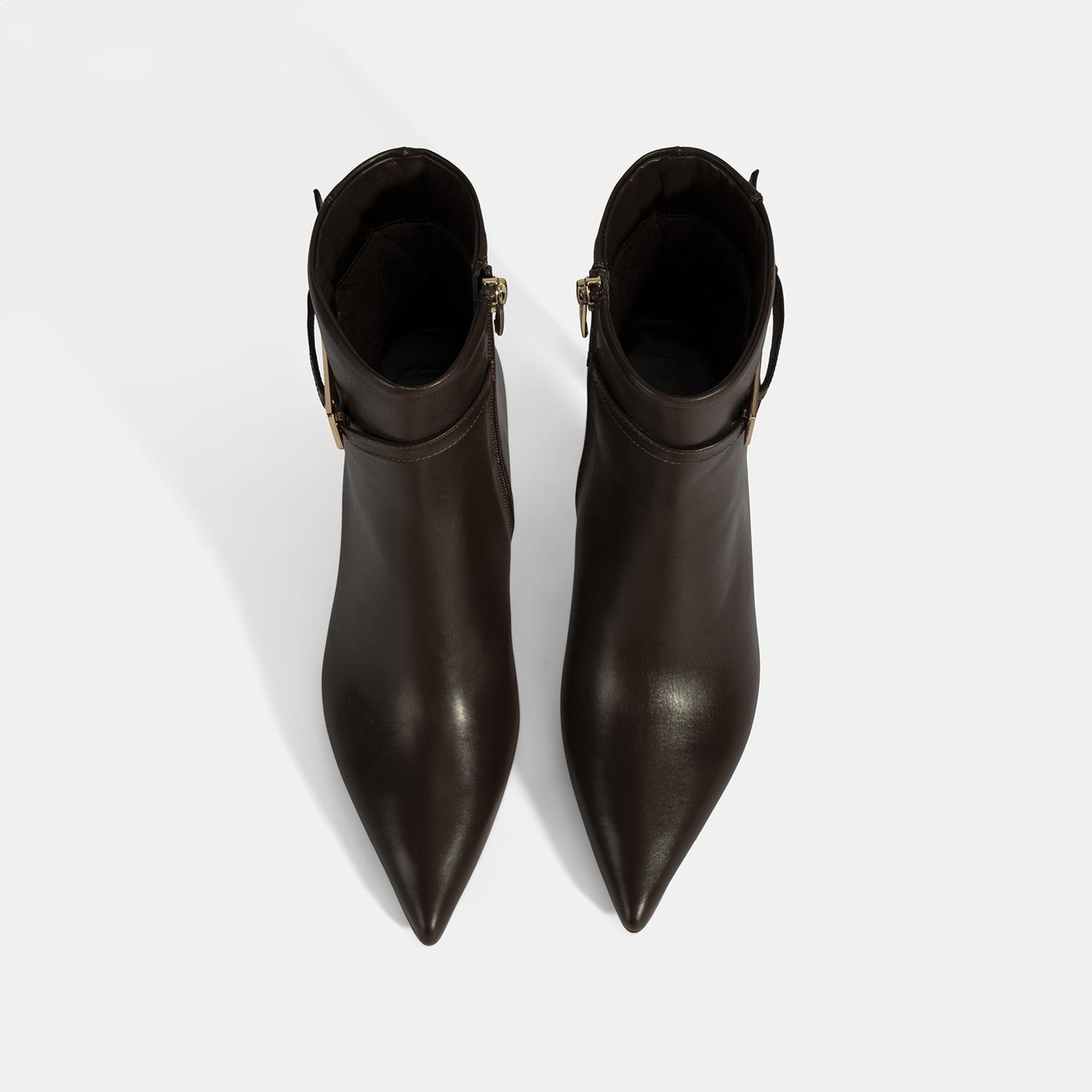 Kadın Kahve Metal Tokalı İnce Topuklu Deri Bot