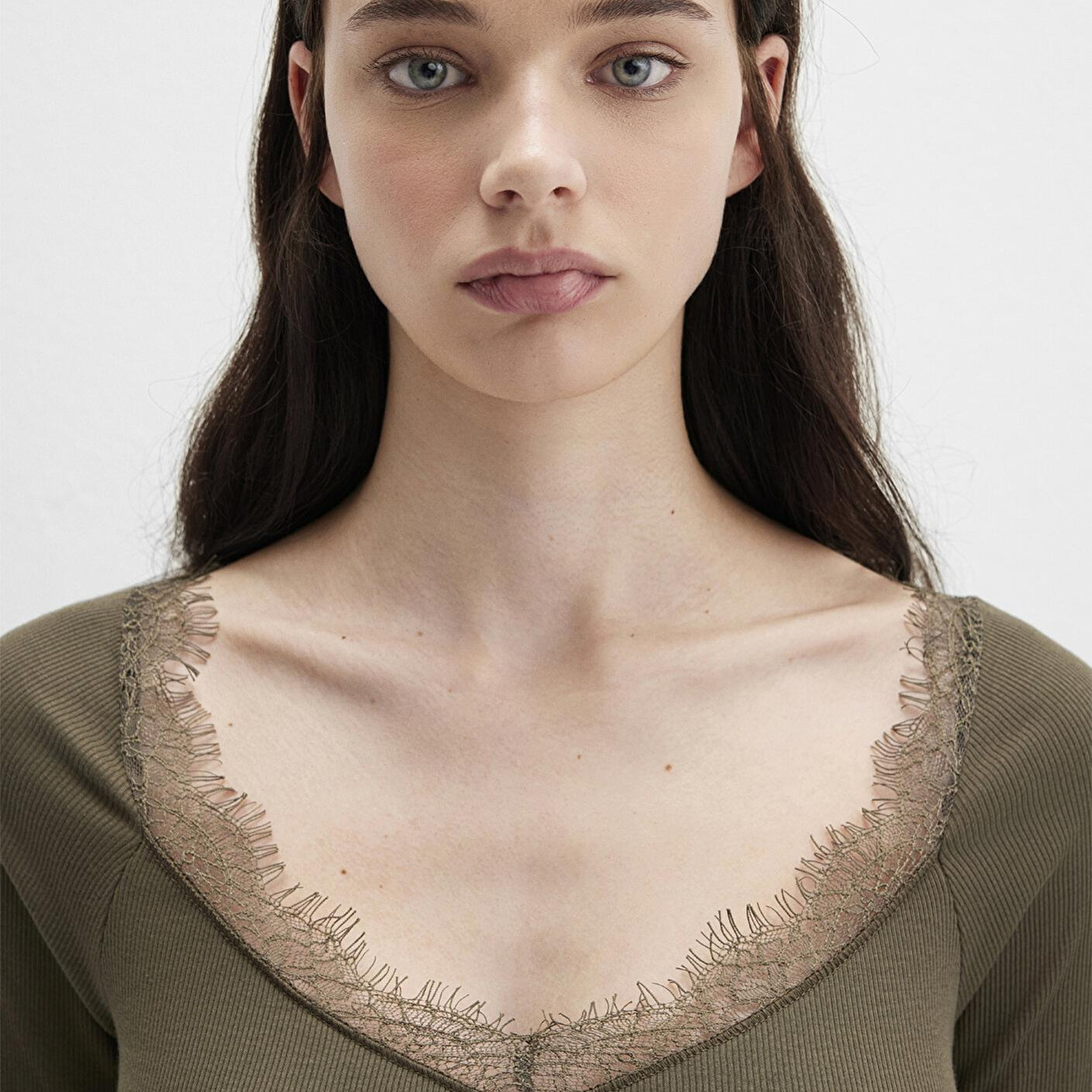 Mavi Uzun Kollu Haki Tişört Fitted / Vücuda Oturan Kesim 1613851-87538