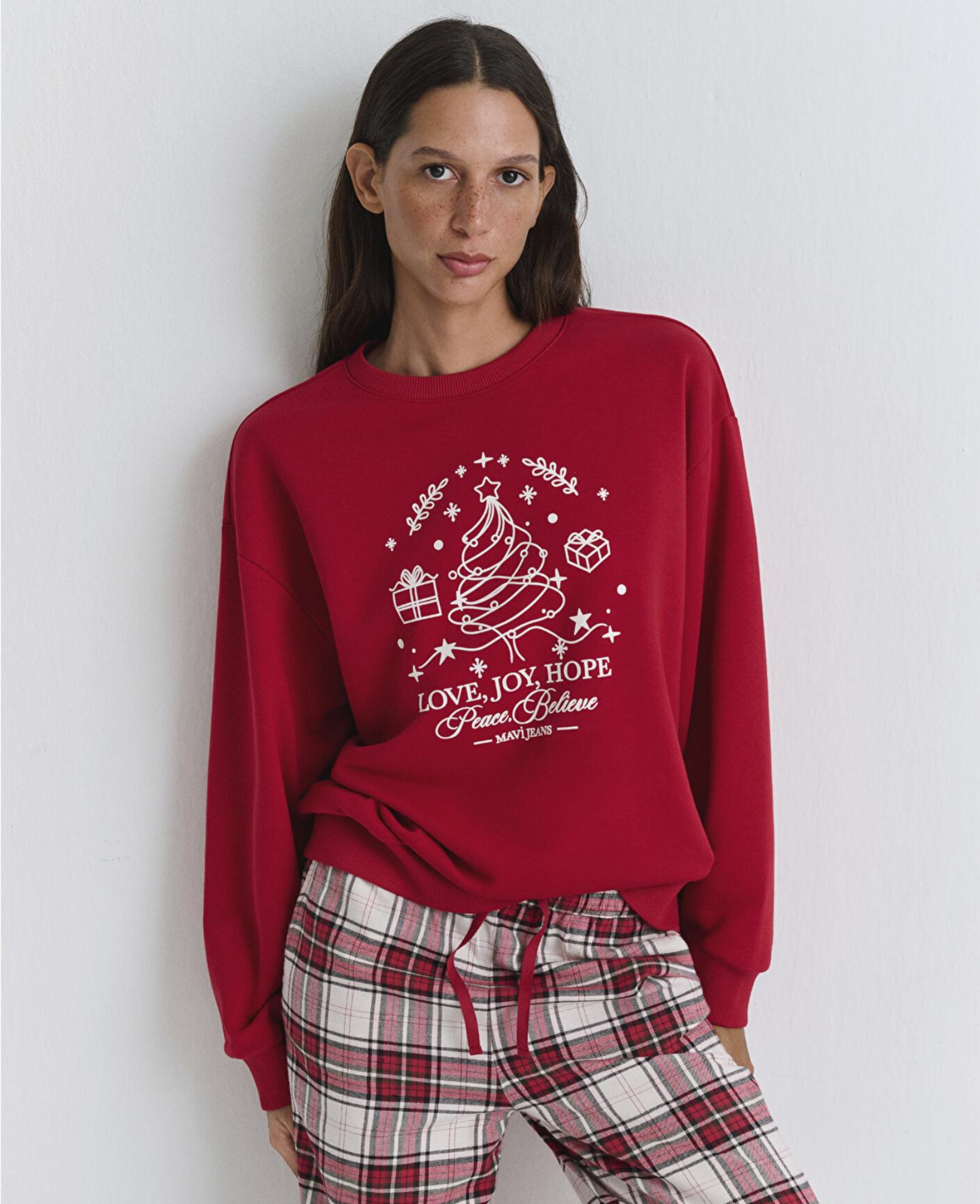 Mavi Yılbaşı Temalı Kırmızı Sweatshirt 1S10507-70390