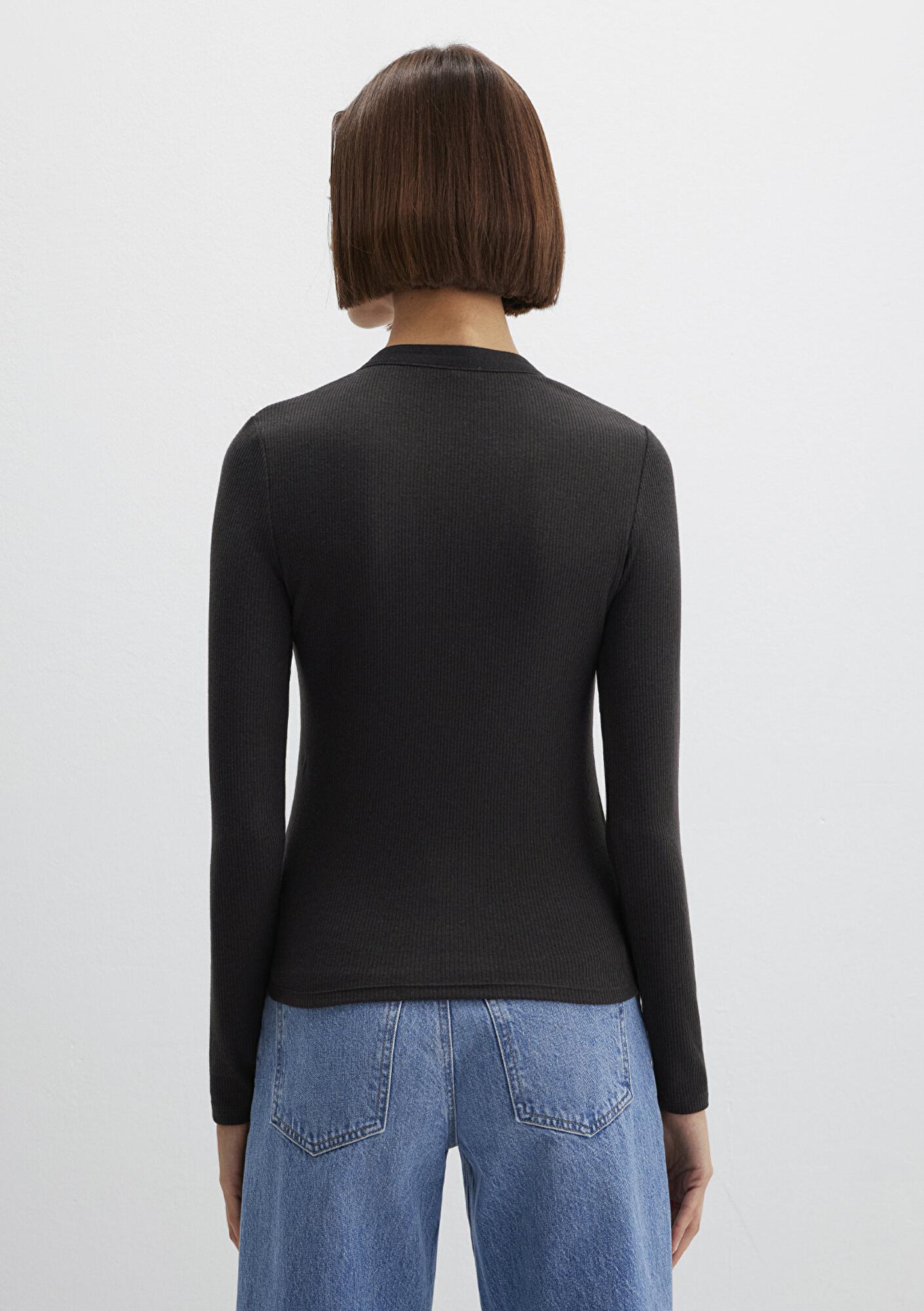 Mavi Uzun Kollu Antrasit Tişört Fitted / Vücuda Oturan Kesim 1613839-70262