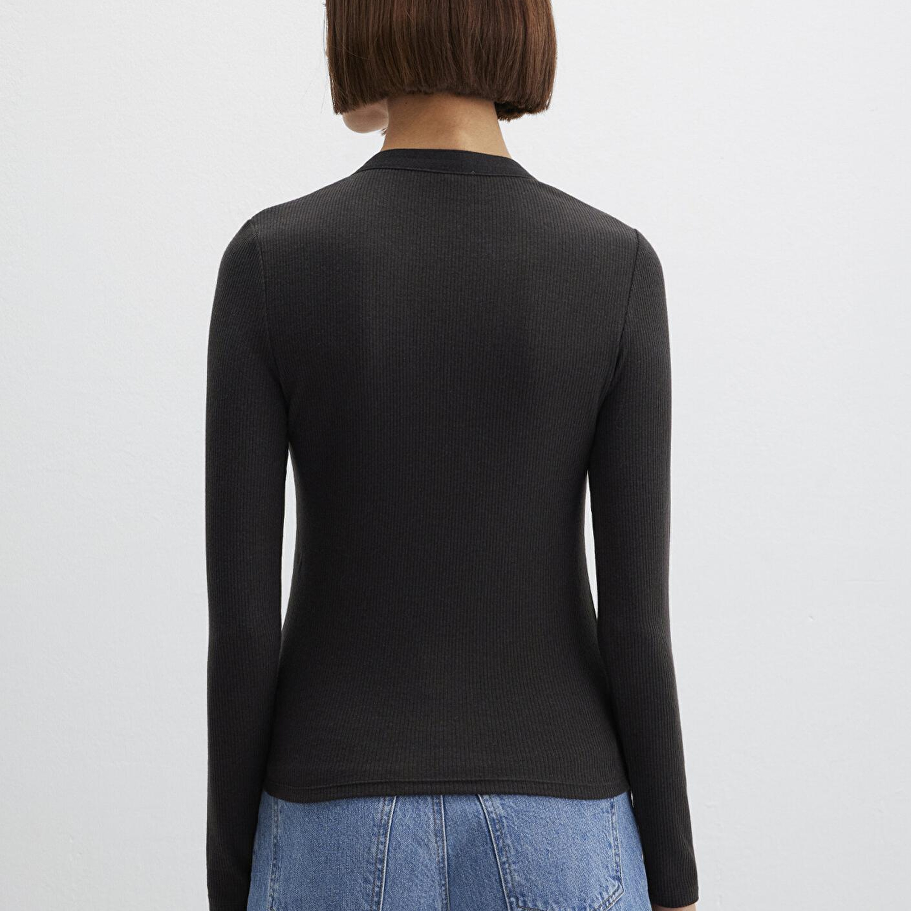 Mavi Uzun Kollu Antrasit Tişört Fitted / Vücuda Oturan Kesim 1613839-70262