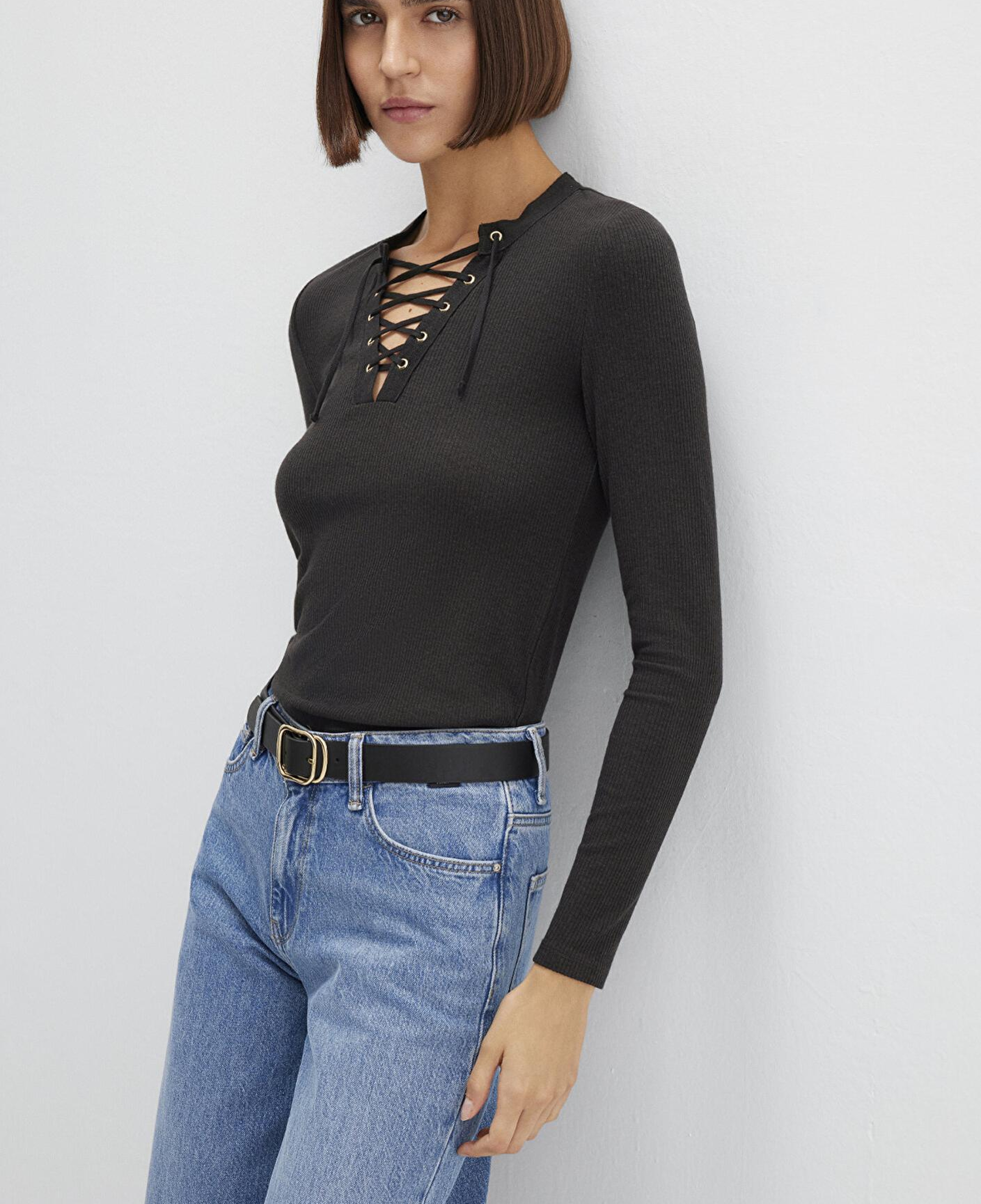 Mavi Uzun Kollu Antrasit Tişört Fitted / Vücuda Oturan Kesim 1613839-70262