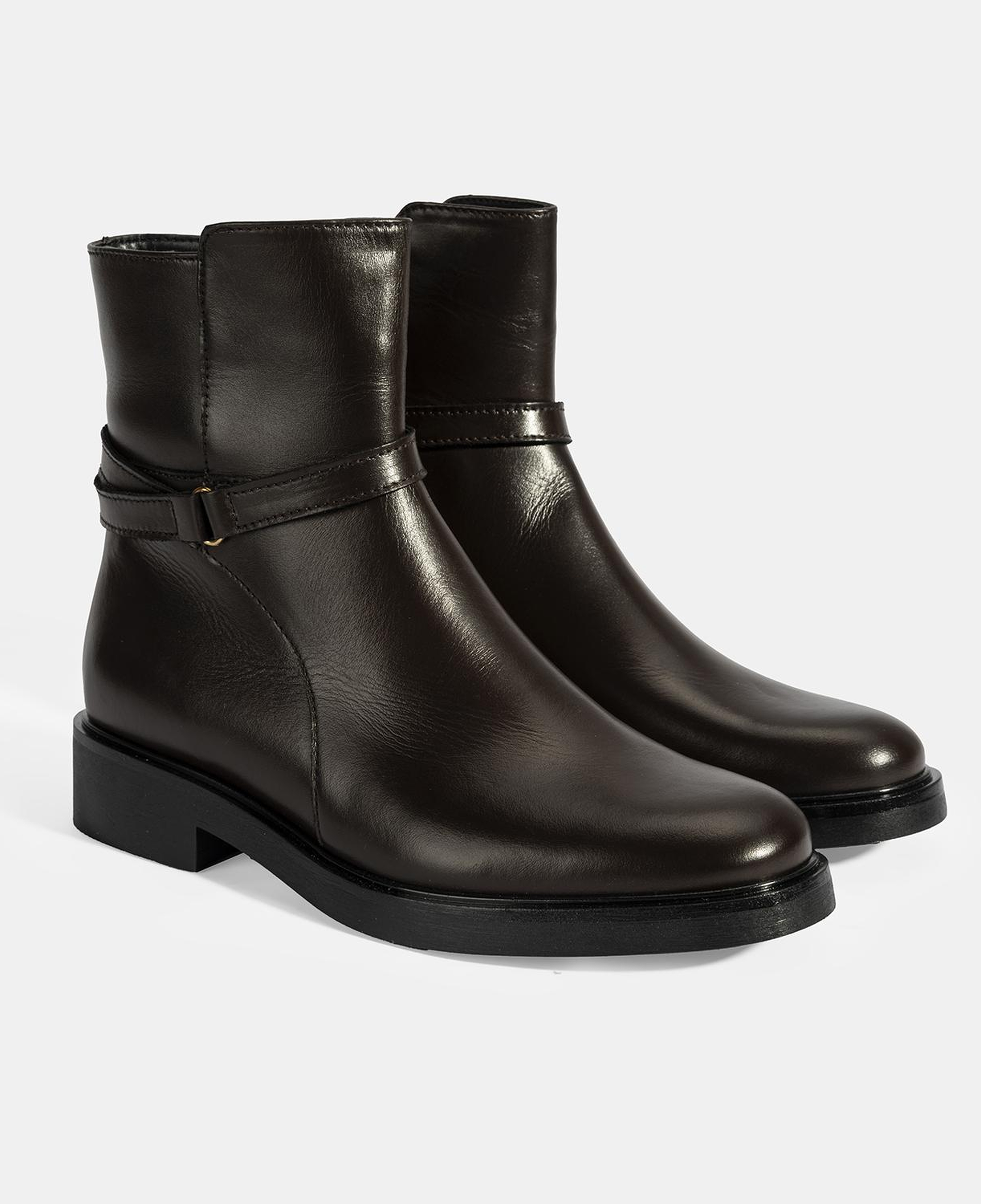 Kadın Kahve Metal Toka Detaylı Fermuarlı Deri Bot