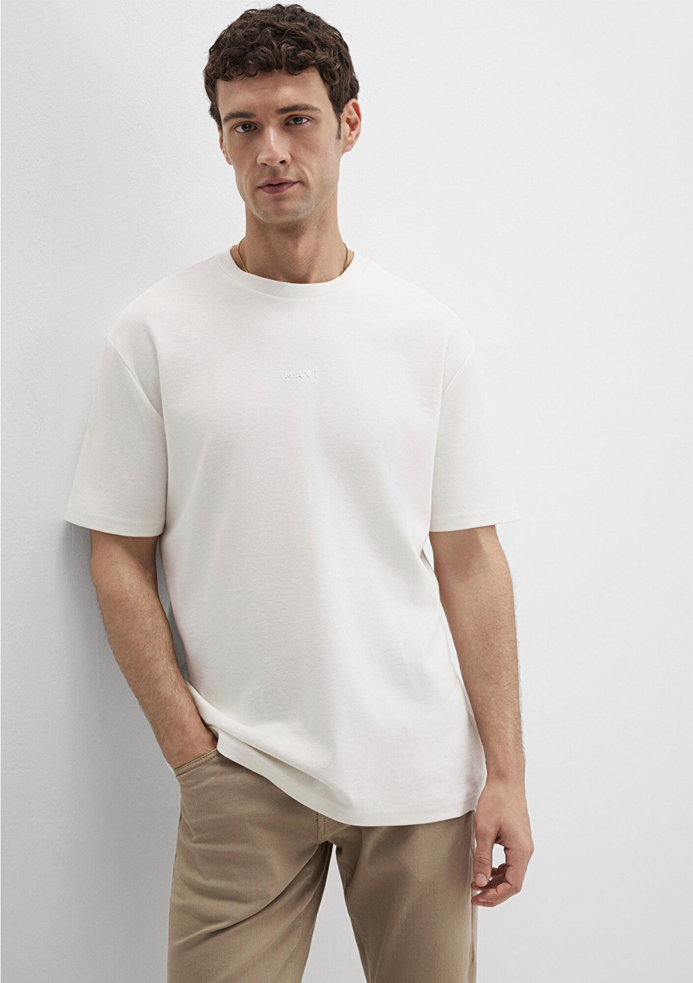 Mavi Mavi Logo Baskılı Ekru Tişört Loose Fit / Bol Rahat Kesim 0613250-70057