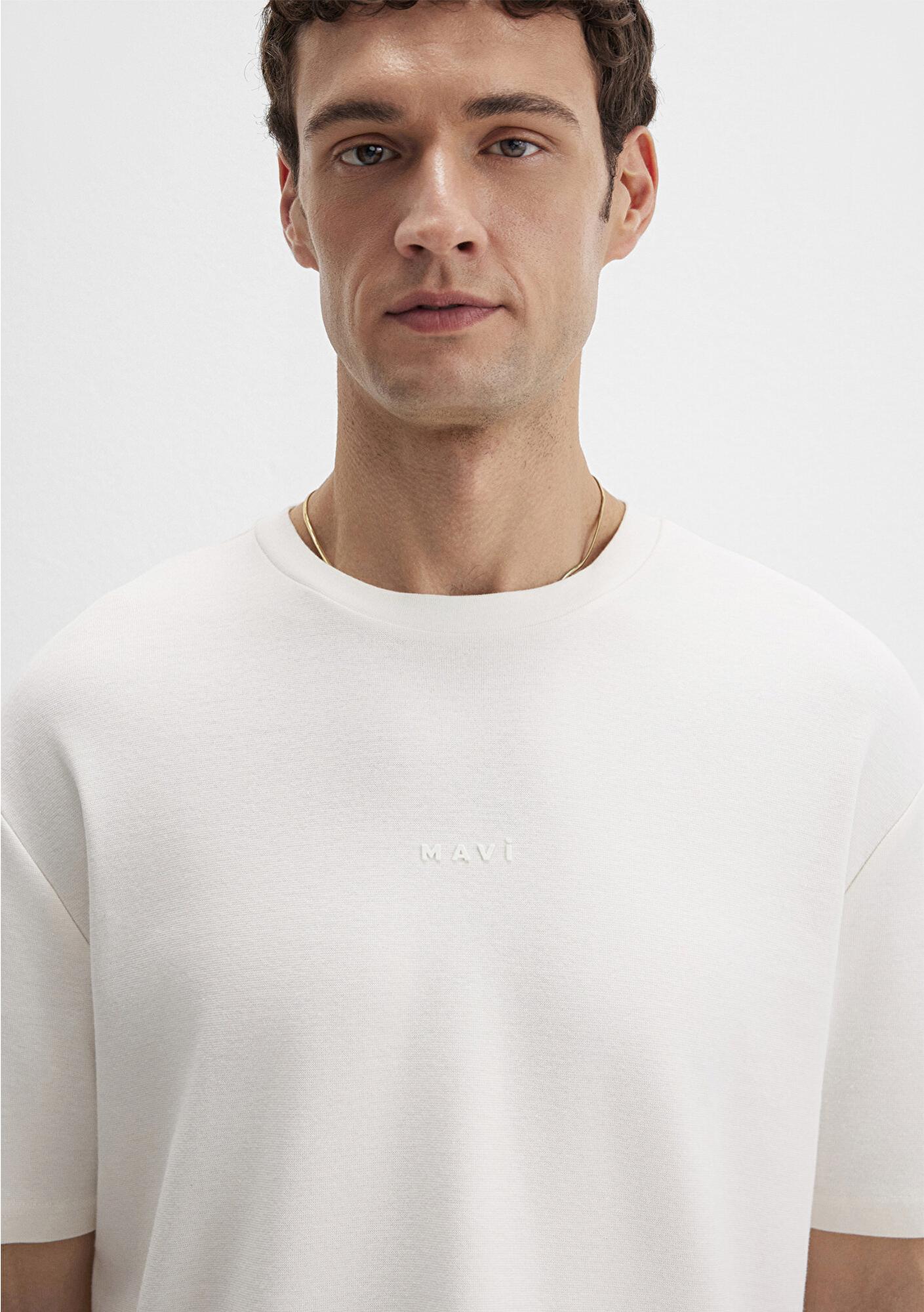 Mavi Mavi Logo Baskılı Ekru Tişört Loose Fit / Bol Rahat Kesim 0613250-70057