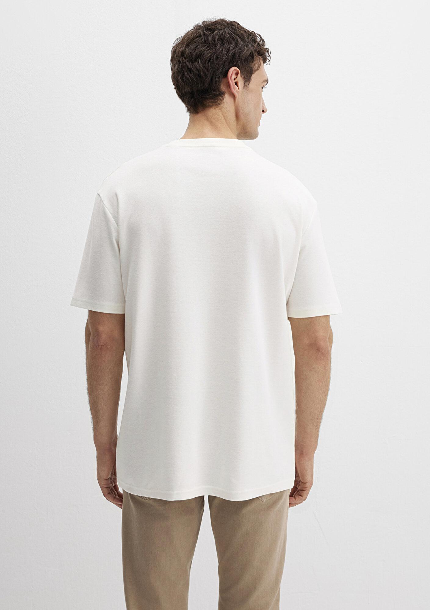 Mavi Mavi Logo Baskılı Ekru Tişört Loose Fit / Bol Rahat Kesim 0613250-70057